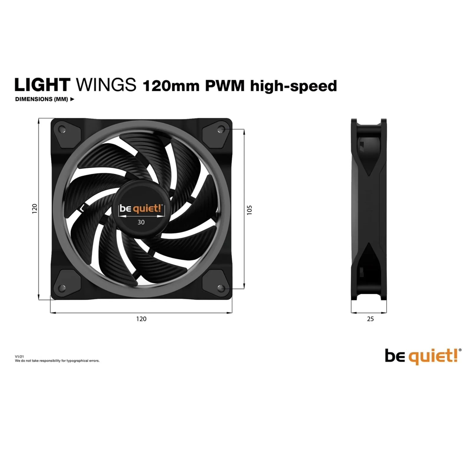 Be Quiet (BL073) Light Wings 12cm PWM ARGB High Speed Case Fan, Rifle Bearing, 18 LEDs, Front & Rear Lighting, Up to 2500 RPM