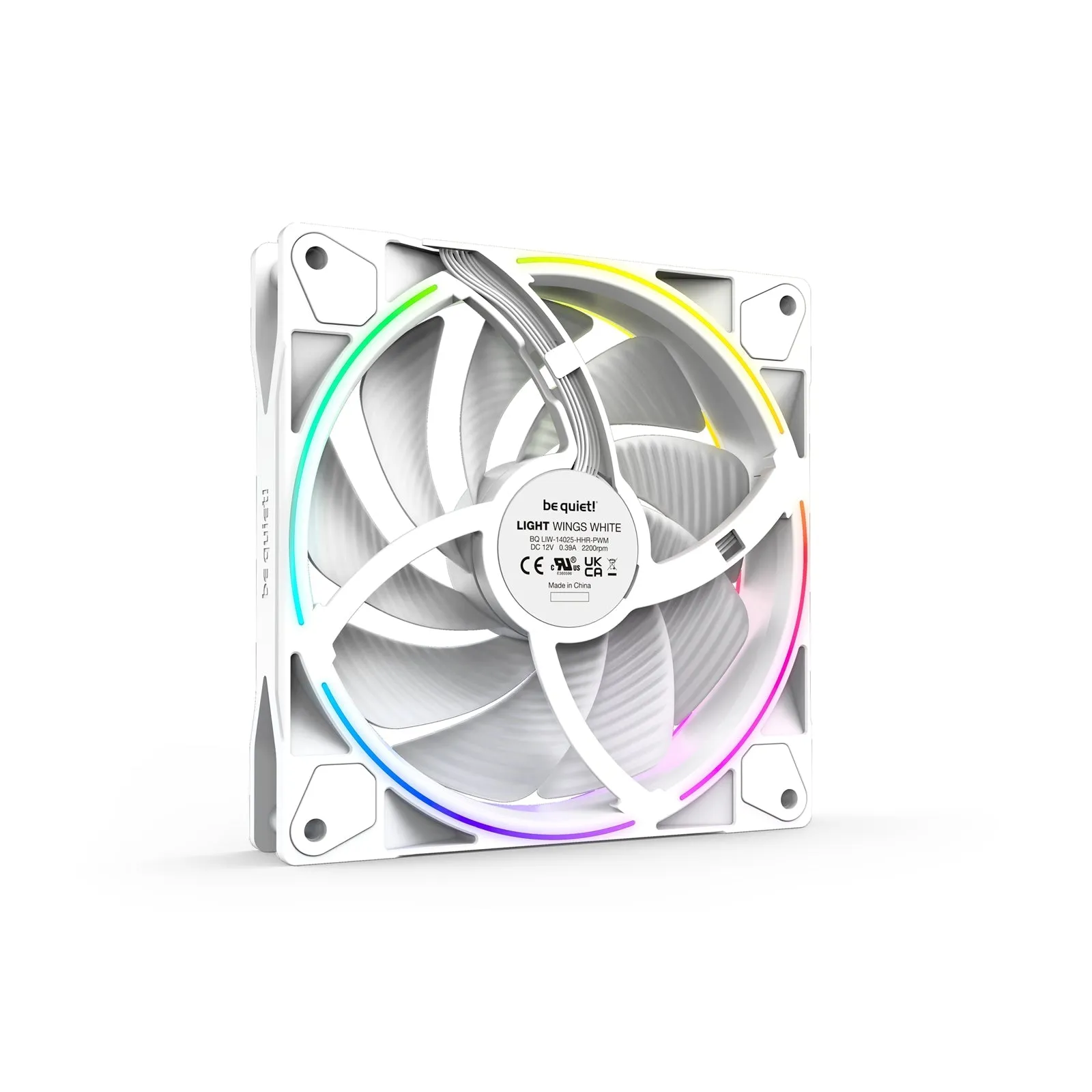 Be Quiet! (BL079) Light Wings 14cm PWM ARGB High Speed Case Fans x3, Rifle Bearing, 20 LEDs, Front & Rear Lighting, Up to 2200 RPM, ARGB Hub included, White