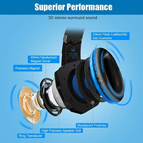 BENGOO G9000 Gaming Headset Professional 3.5mm PC LED Light Game Bass Headphones Stereo Noise Isolation Over-ear Headset Headband with Mic Microphone For PS4 Laptop Computer and Smart Phone