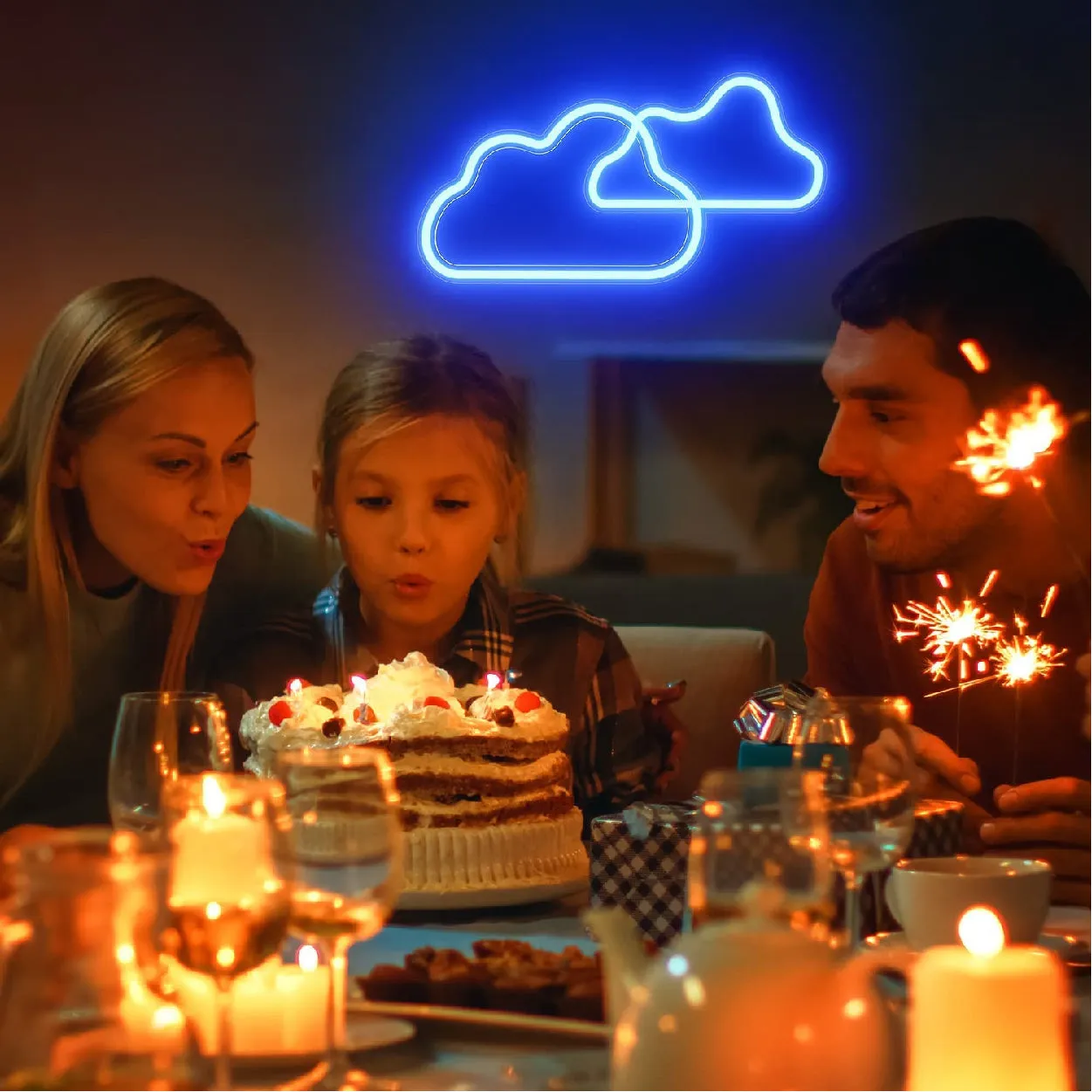 Cloud Neon Light Strip Wall Kids Girls Bedroom Office Home Decoration LED Art Indoor L X H 14 X 7.3 Inches