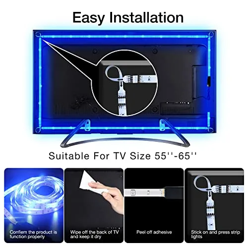 DAYBETTER Led Lights for TV 55 inch,12.5 ft TV Led Backlight 65 inch TV Led Lights,USB Led Strip Lights for TV 55-65 inch with Remote,TV Lights Behind Change with TV,Ambient Lighting,Gaming Room Decor