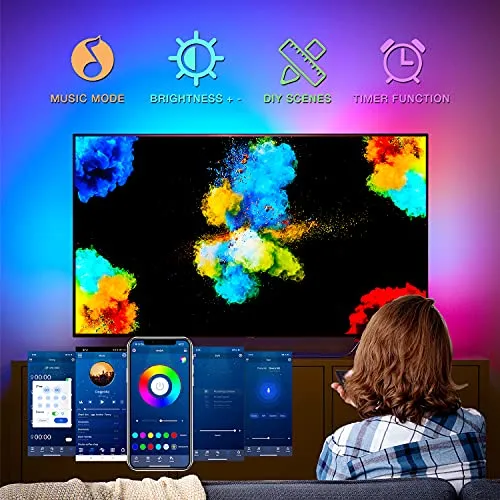 DAYBETTER LED Lights for TV 65 Inch,15ft Backlight,USB Strip Lights for TV 65-75 inch with Remote, Led Lights for Bedroom Bluetooth,HDTV Mood Lighting,Gaming Room Decor