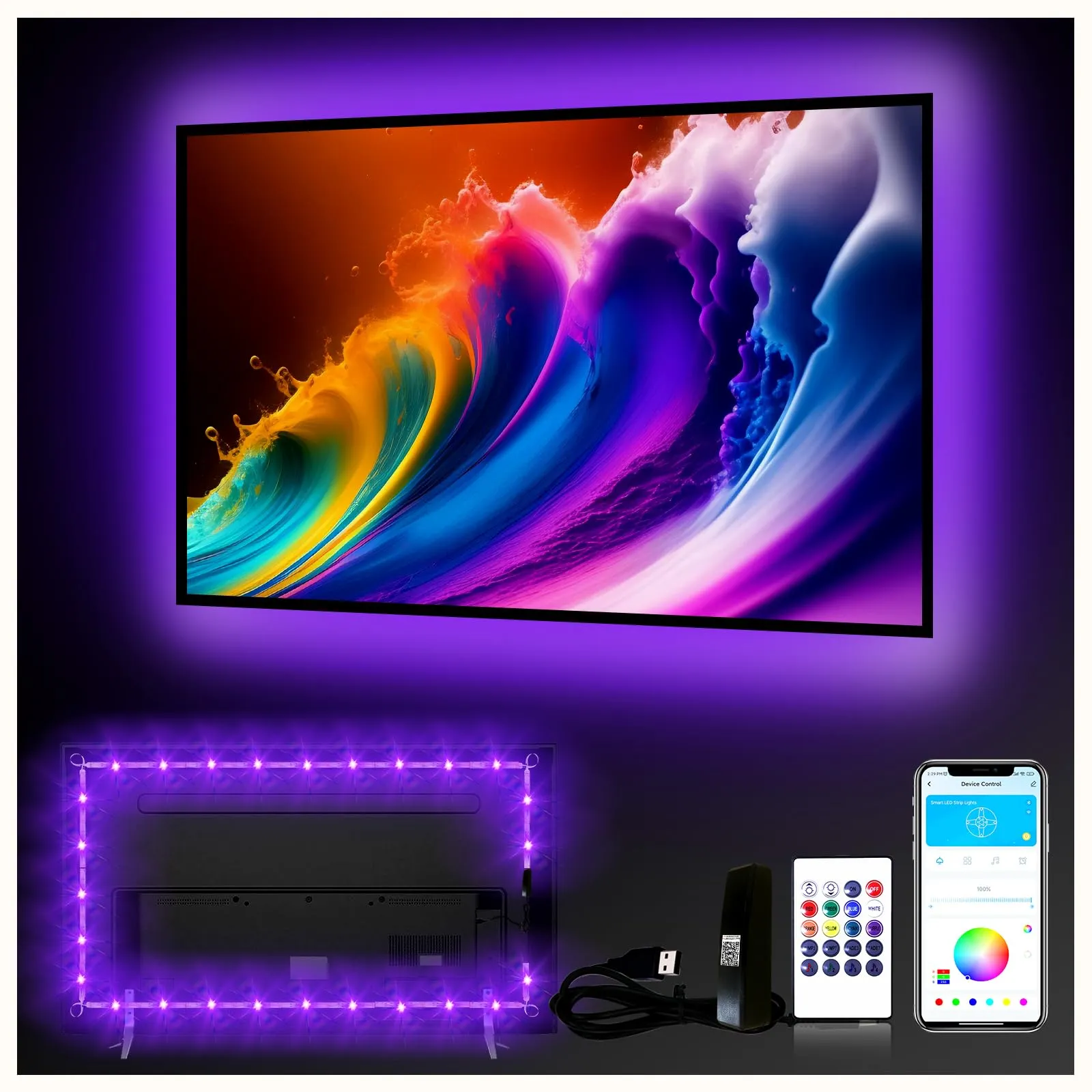 DAYBETTER LED Lights for TV, TV LED Backlight, 20FT for 85-100 Inch TV, USB Powered TV Lights Kit, LED Strip Lights Music Sync Remote, RGB Lamp for Gaming Bedroom Room HDTV Mood Indoor Lighting