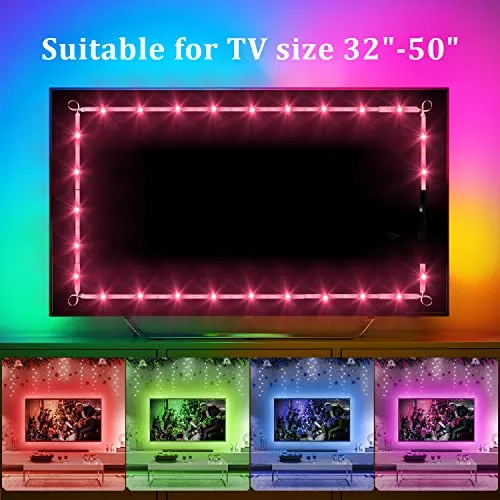 DAYBETTER TV LED Backlights, 8.2ft TV Light Strip for 32inch TV LED Strip Lights USB with Remote, TV LED Lights Music Sync RGB for Gaming Bedroom Room HDTV Mood Lighting