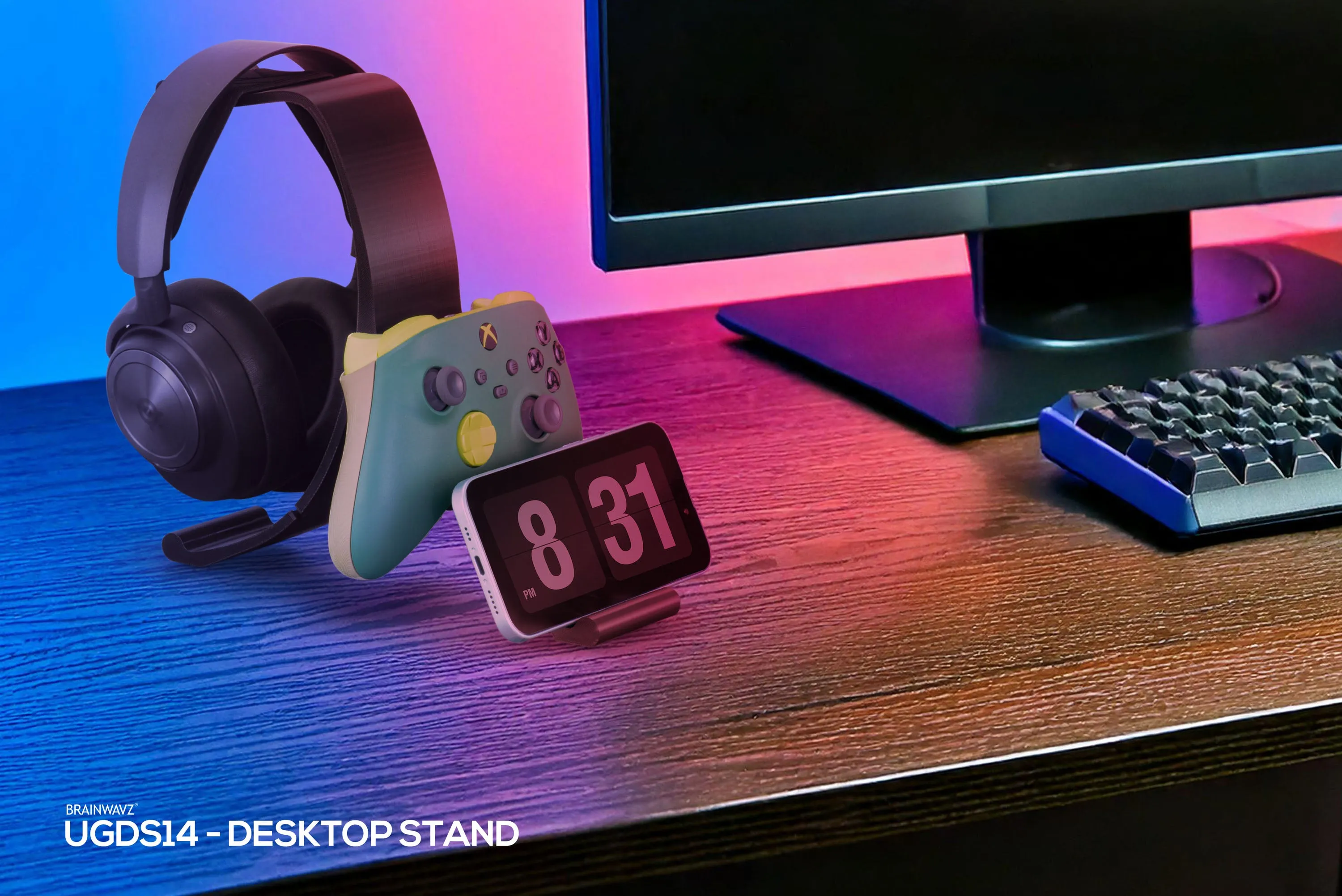 Desktop Game Controller & Headphone Stand Hanger - Stylish, Minimalist Wave Design for PS5, Xbox, Switch, PC & Retro Gamepads