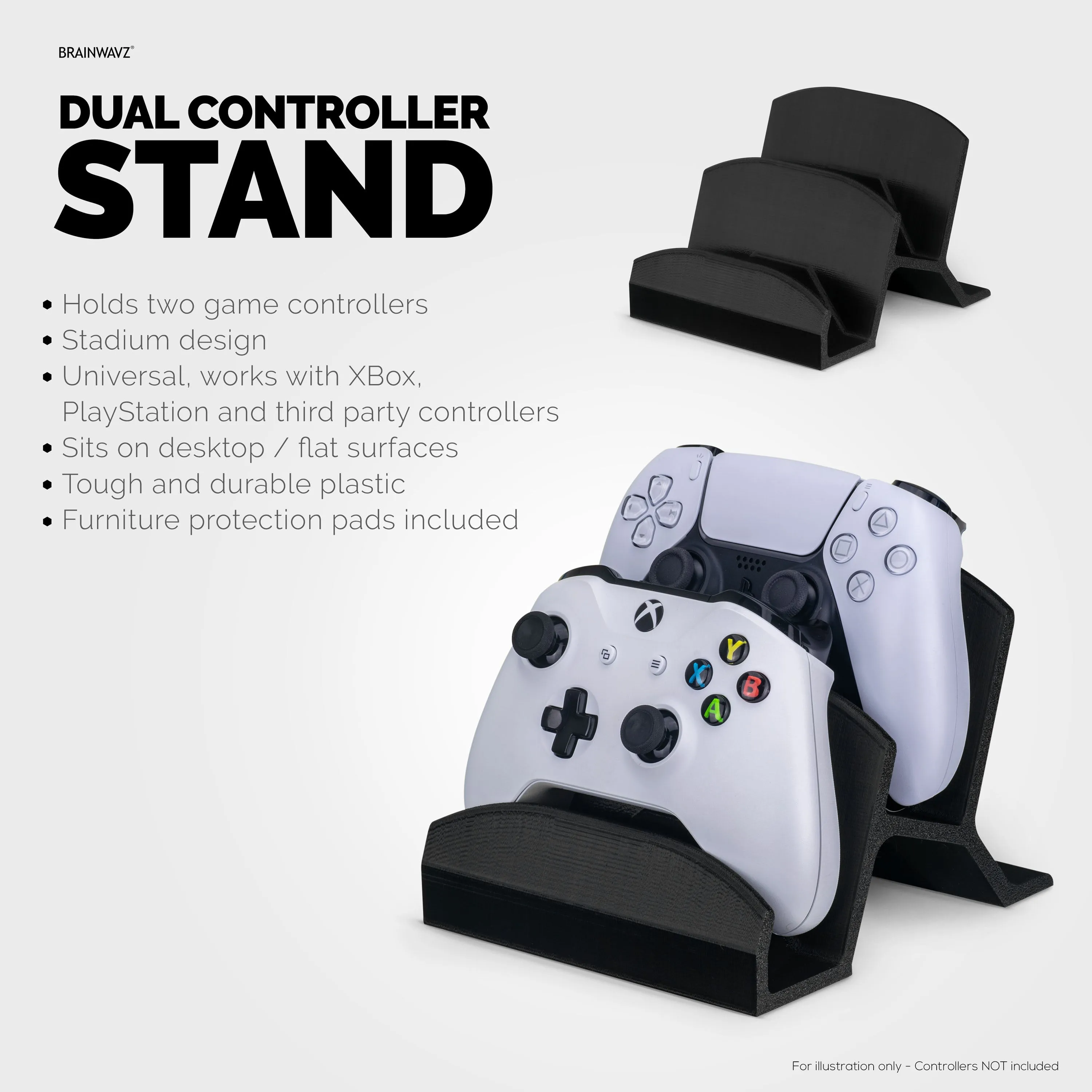 Dual Desktop Game Controller Holder Display Stand - Universal Design For Xbox One, Ps5, Ps4, Pc, Steelseries, Steam & More - UGDS-06