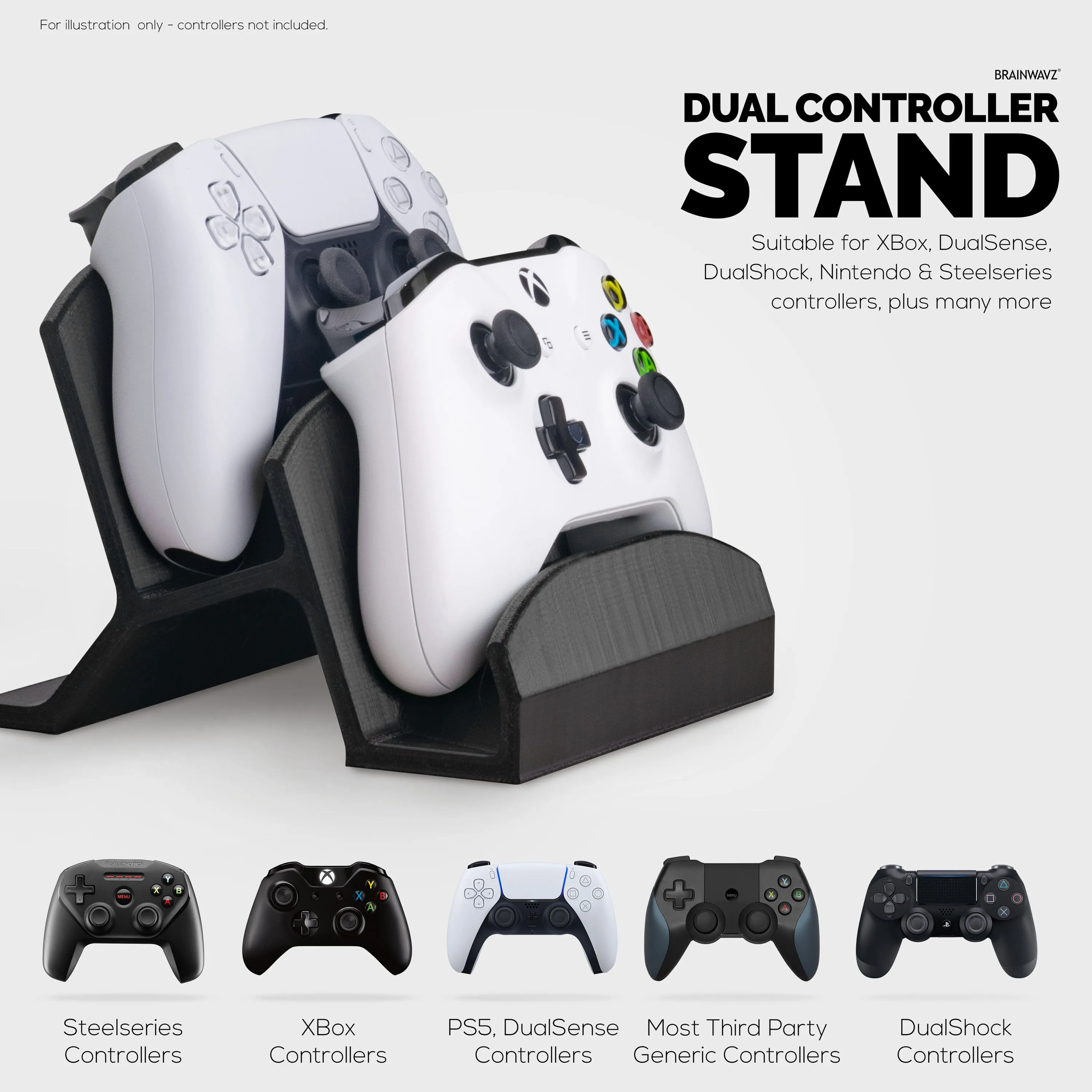 Dual Desktop Game Controller Holder Display Stand - Universal Design For Xbox One, Ps5, Ps4, Pc, Steelseries, Steam & More - UGDS-06