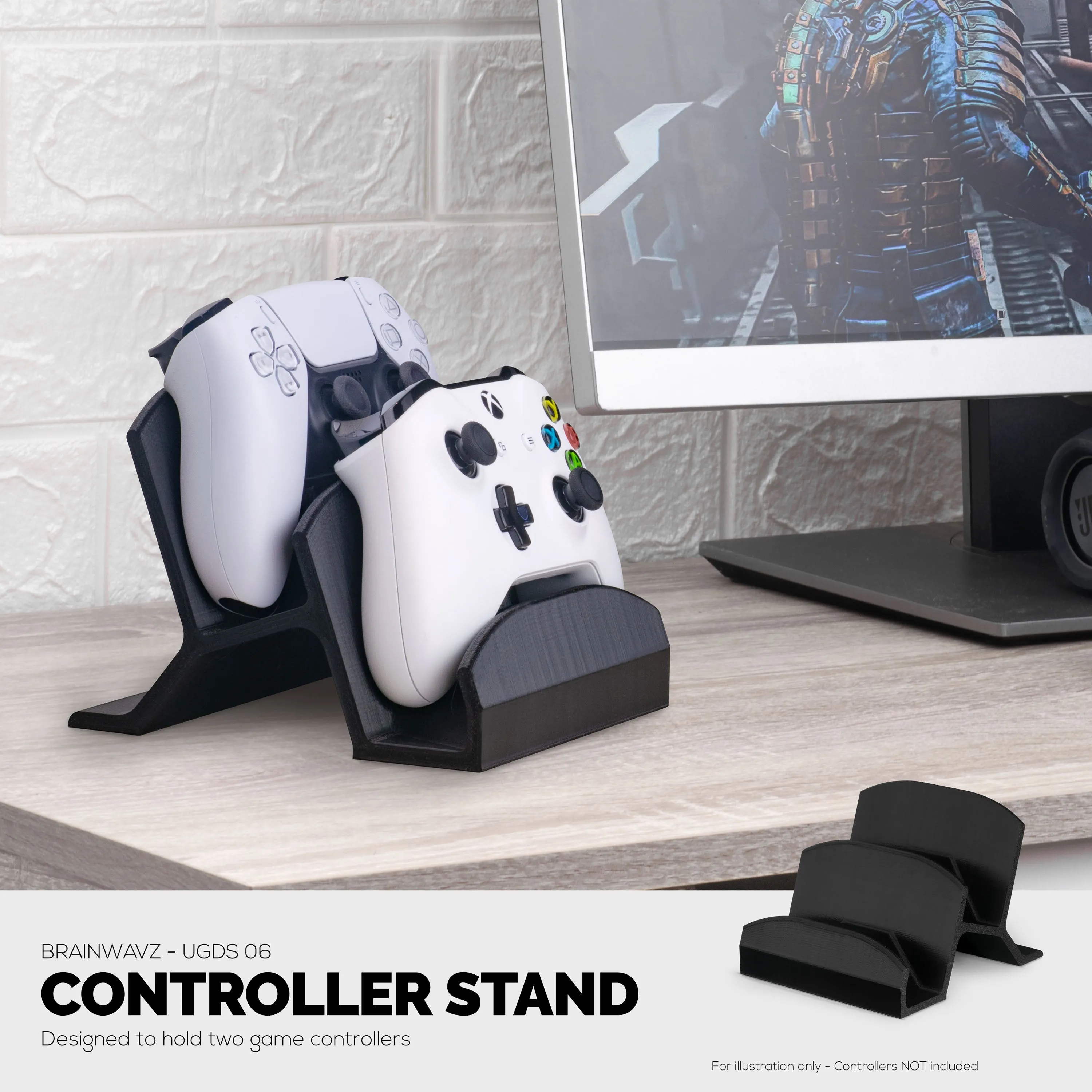 Dual Desktop Game Controller Holder Display Stand - Universal Design For Xbox One, Ps5, Ps4, Pc, Steelseries, Steam & More - UGDS-06