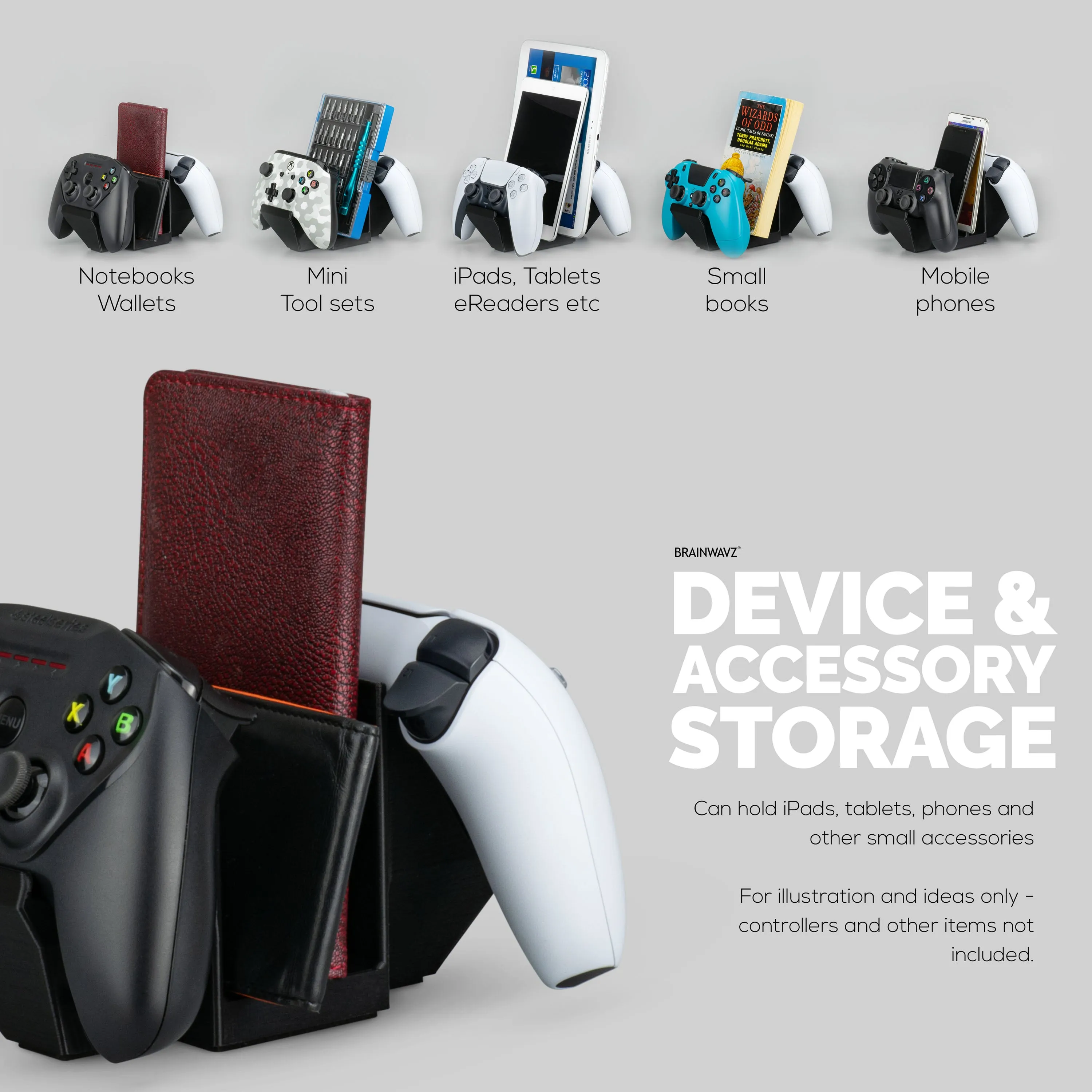 Dual Game Controller & Tablet Phone Desktop Holder - Universal Design for most Gamepads & Tablet, Reduce Clutter & Stay Organized