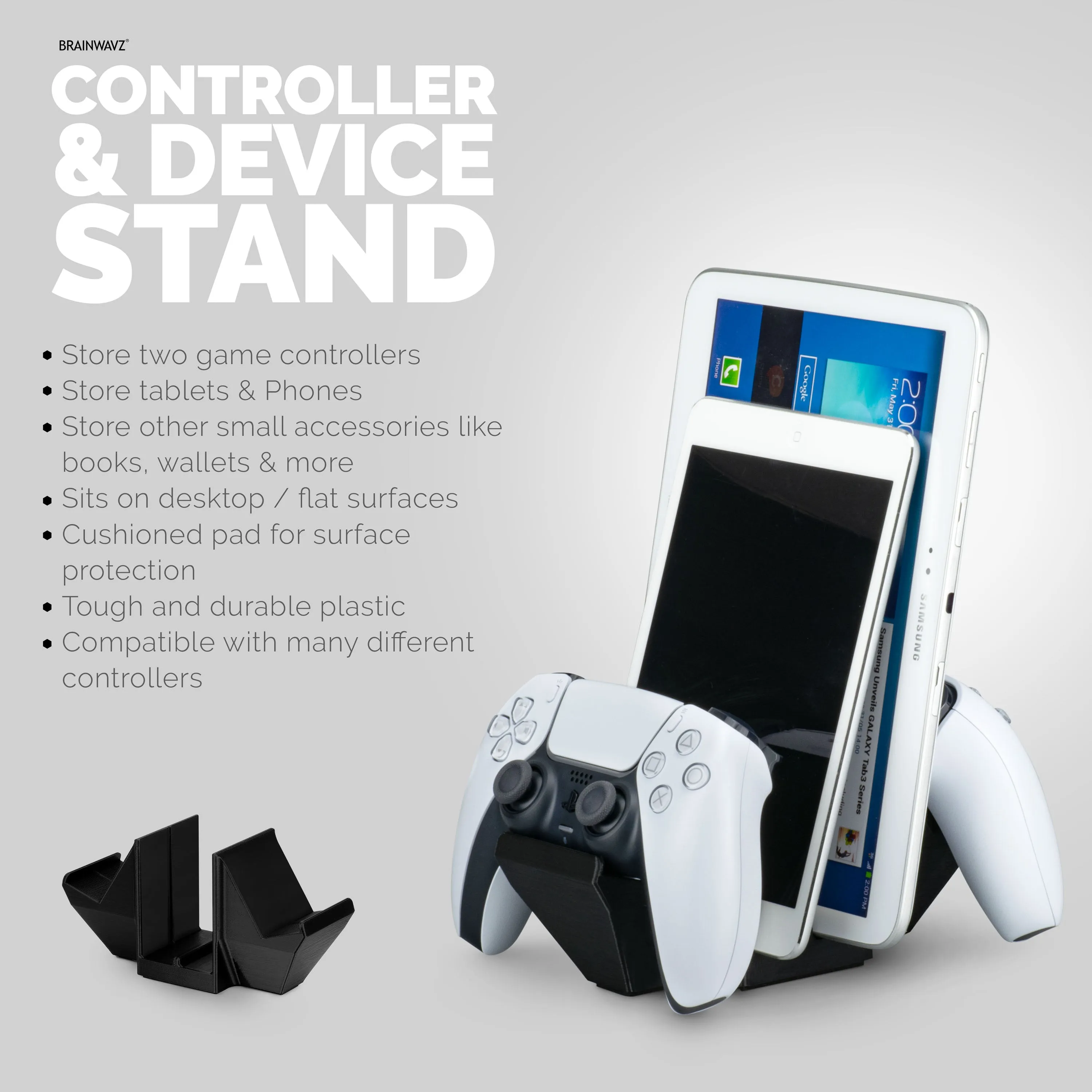 Dual Game Controller & Tablet Phone Desktop Holder - Universal Design for most Gamepads & Tablet, Reduce Clutter & Stay Organized