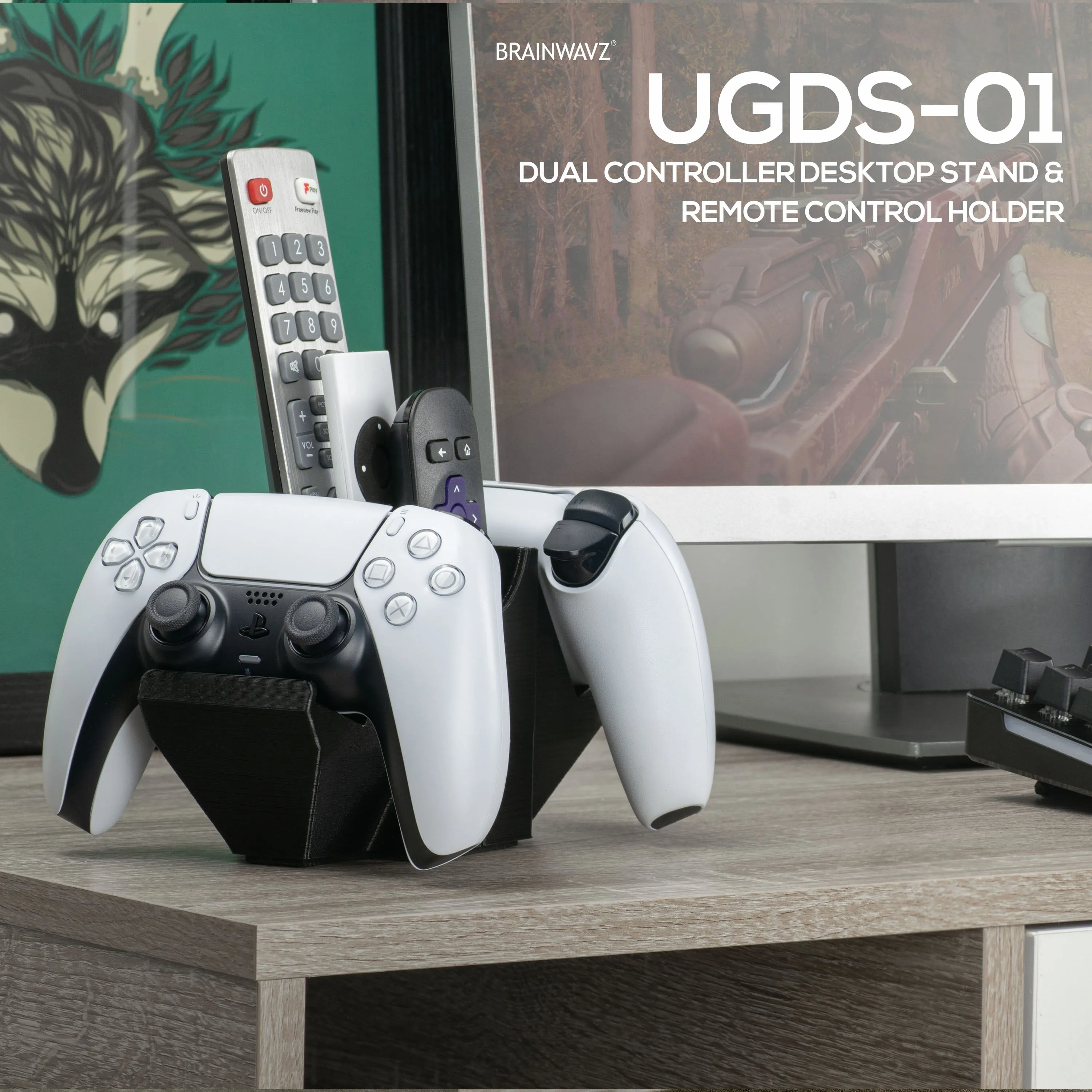 Dual Game Controller & TV Remote Control & Storage Desktop Holder, Reduce Clutter, Universal Gamepad Fit