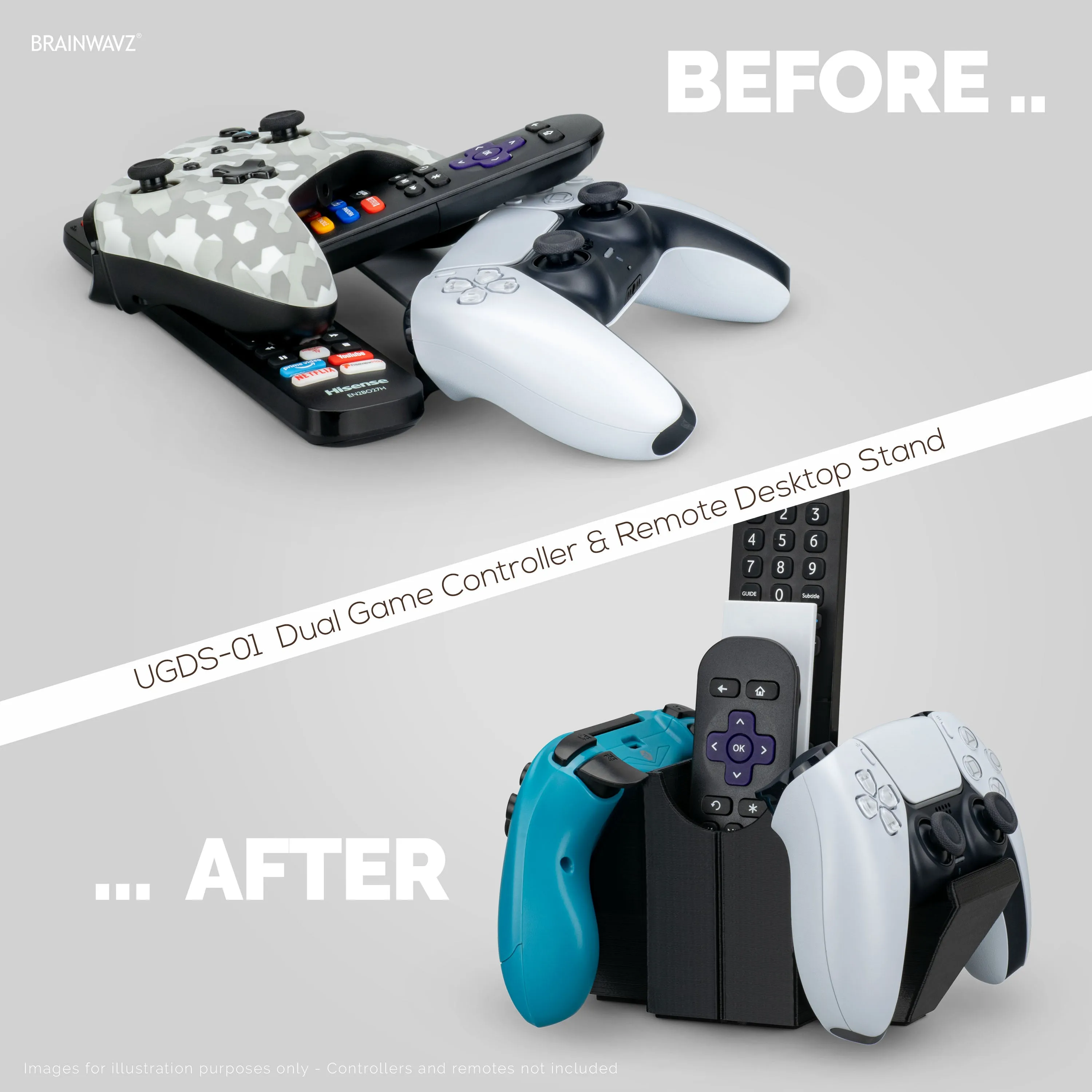 Dual Game Controller & TV Remote Control & Storage Desktop Holder, Reduce Clutter, Universal Gamepad Fit