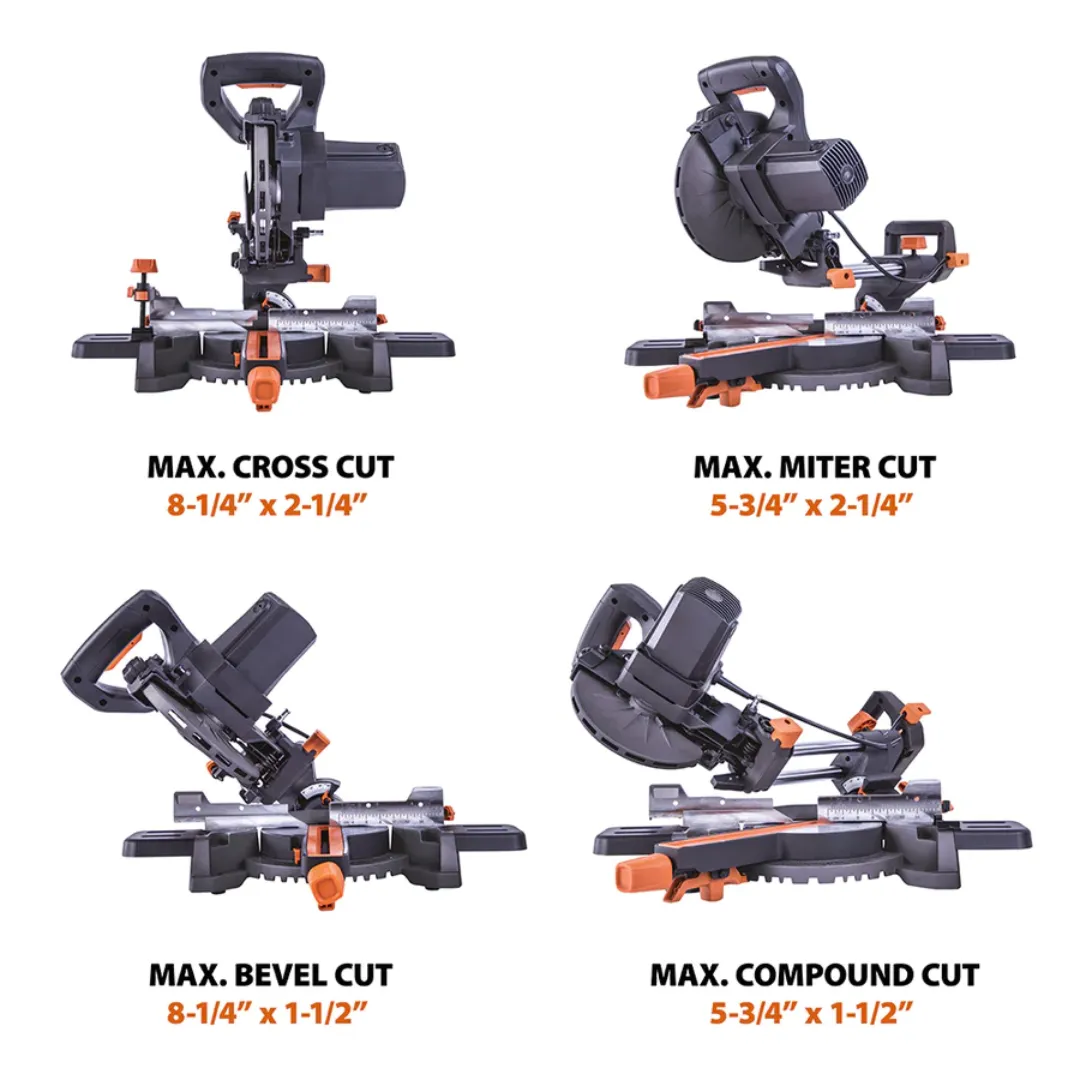 Evolution R185SMS : Single Bevel Sliding Miter Saw With 7-1/4 In. Multi-Material Cutting Blade