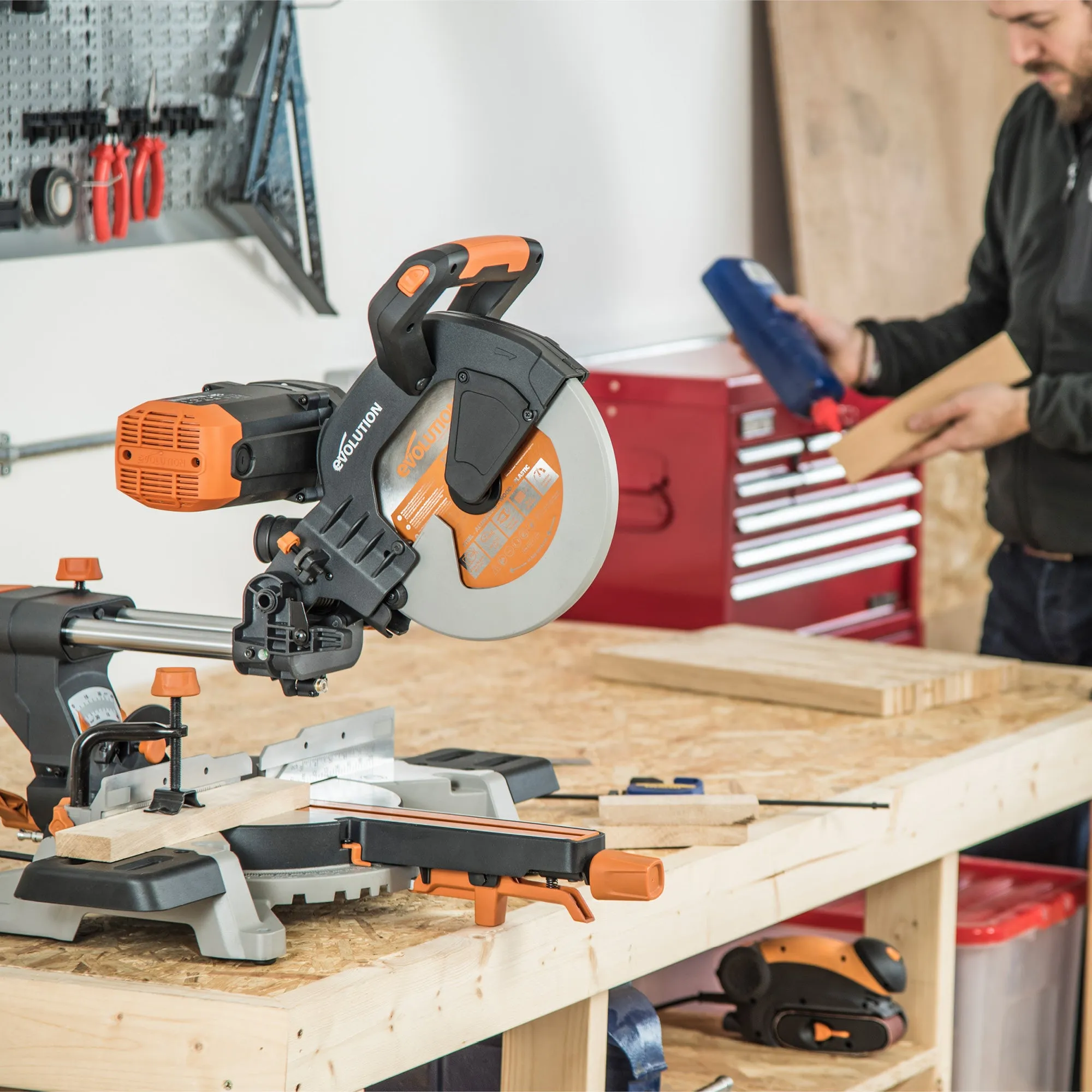 Evolution R255SMS-DB: Dual Bevel Sliding Miter Saw With 10 in. Multi-Material Cutting Blade