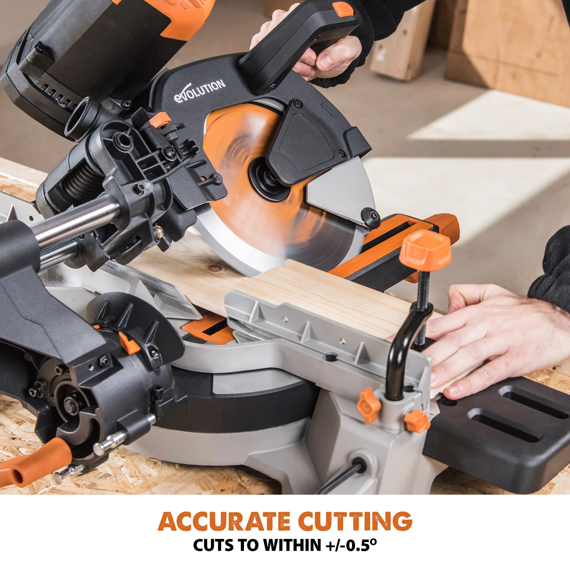 Evolution R255SMS-DB: Dual Bevel Sliding Miter Saw With 10 in. Multi-Material Cutting Blade