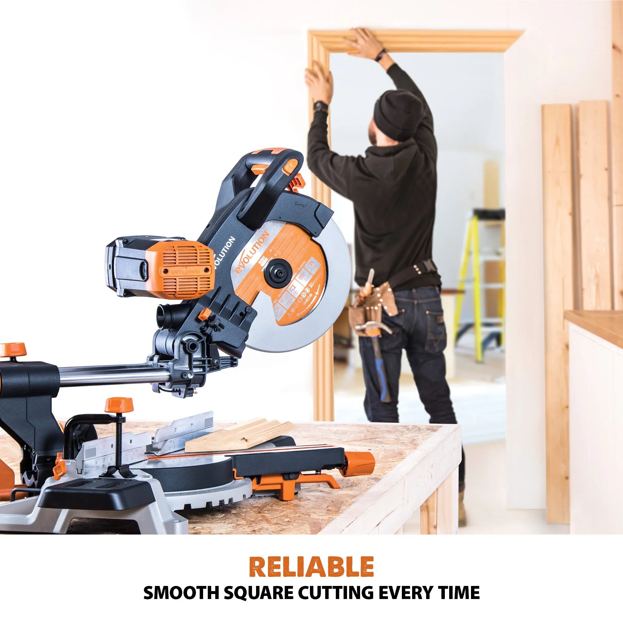 Evolution R255SMS-DB: Dual Bevel Sliding Miter Saw With 10 in. Multi-Material Cutting Blade