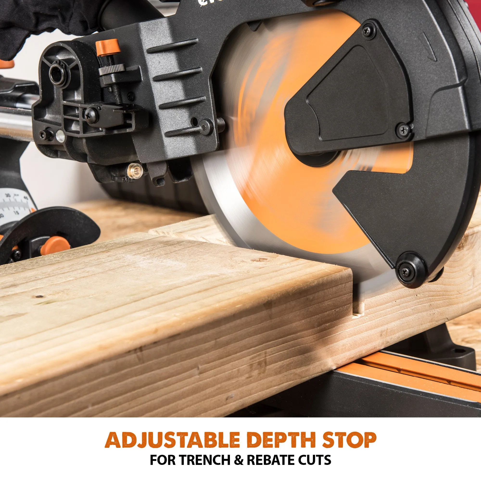 Evolution R255SMS-DB : Dual Bevel Sliding Miter Saw With 10 in. Multi-Material Cutting Blade