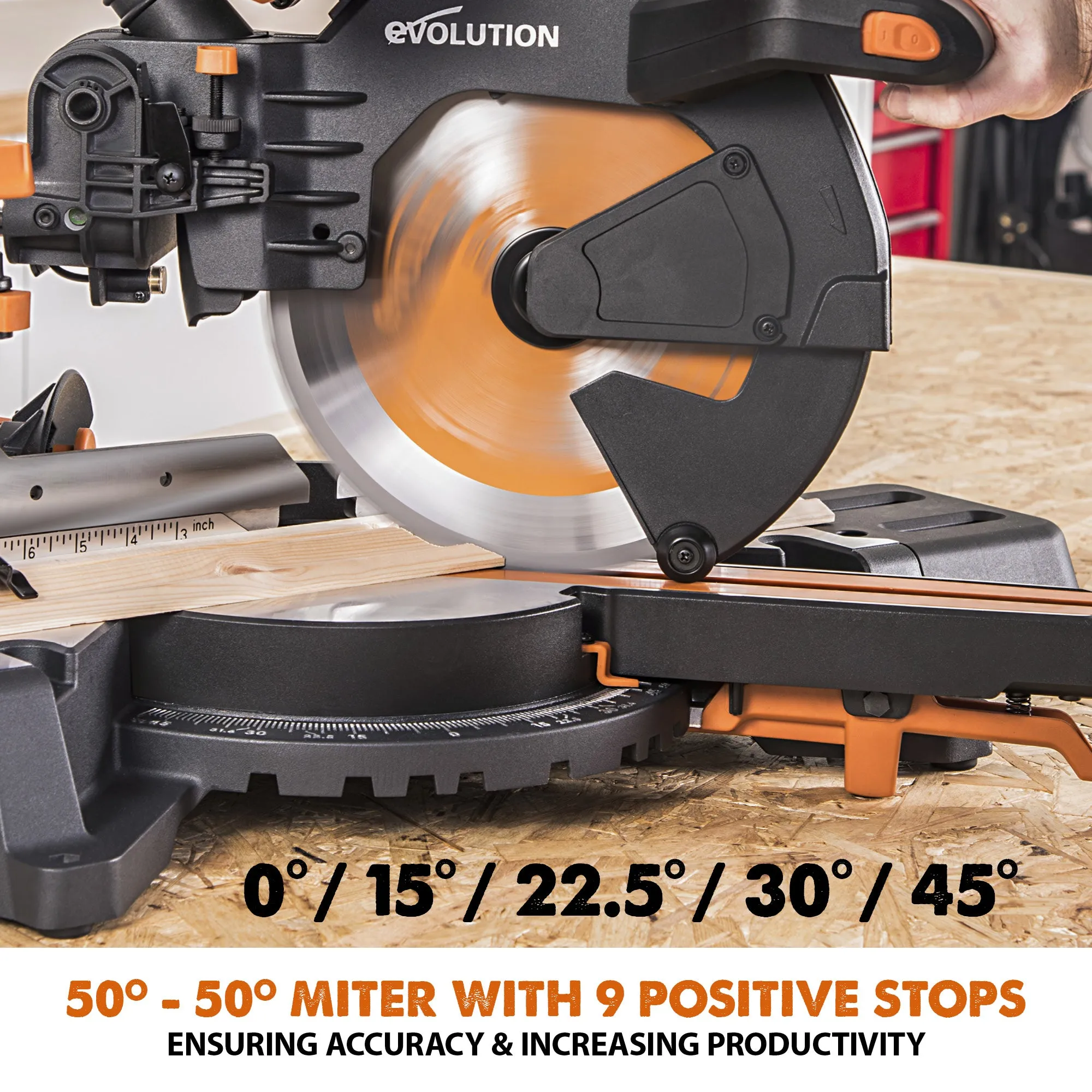 Evolution R255SMS-DB : Dual Bevel Sliding Miter Saw With 10 in. Multi-Material Cutting Blade