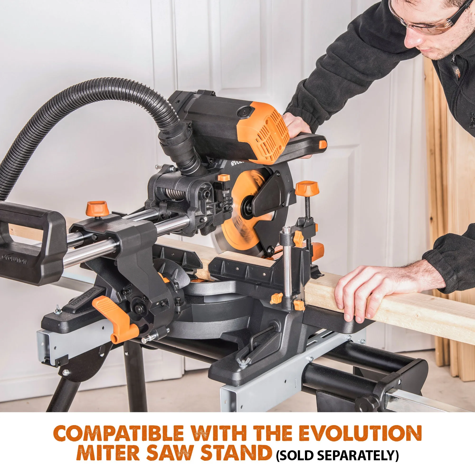 Evolution R255SMS-DB : Dual Bevel Sliding Miter Saw With 10 in. Multi-Material Cutting Blade