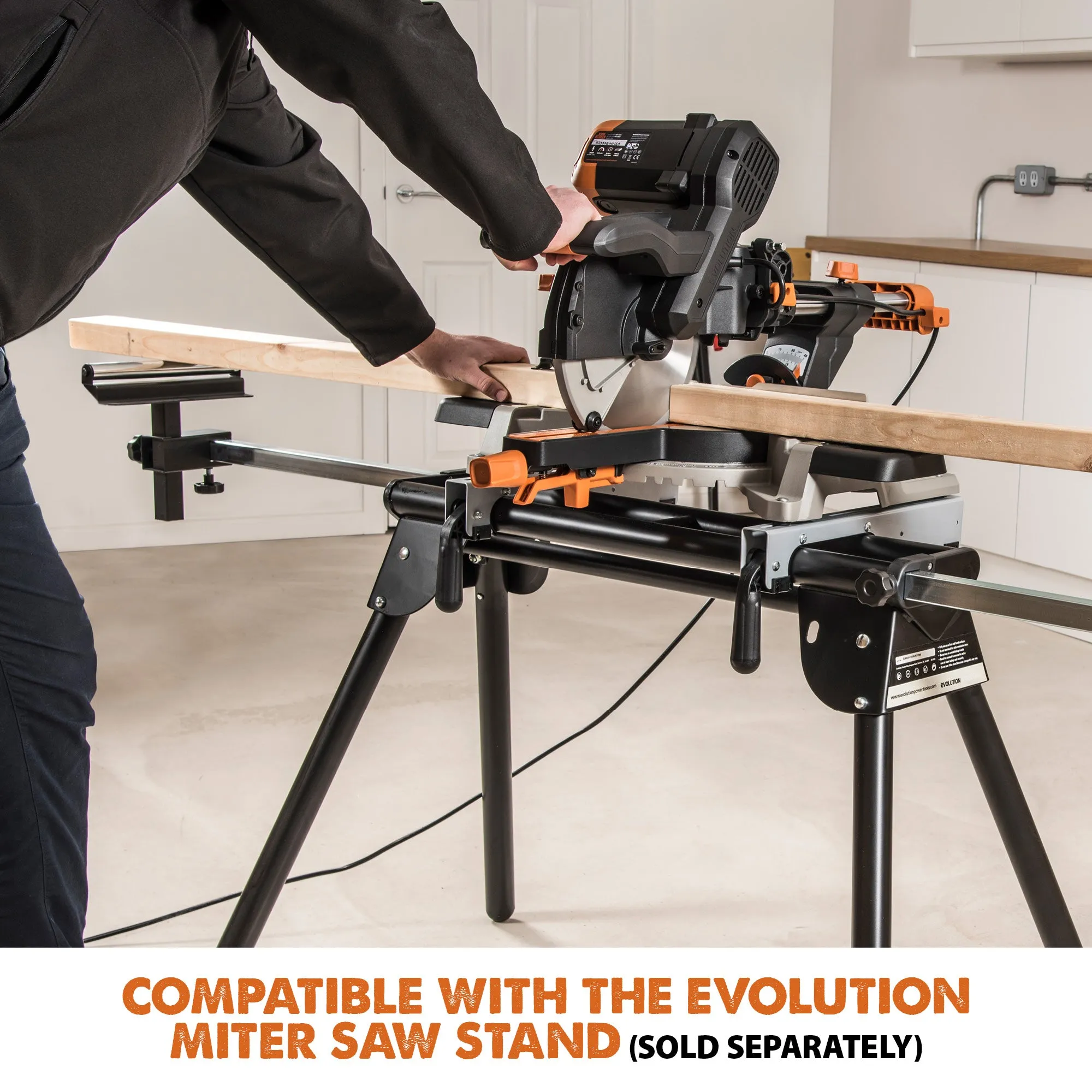 Evolution R255SMS-DB: Dual Bevel Sliding Miter Saw With 10 in. Multi-Material Cutting Blade