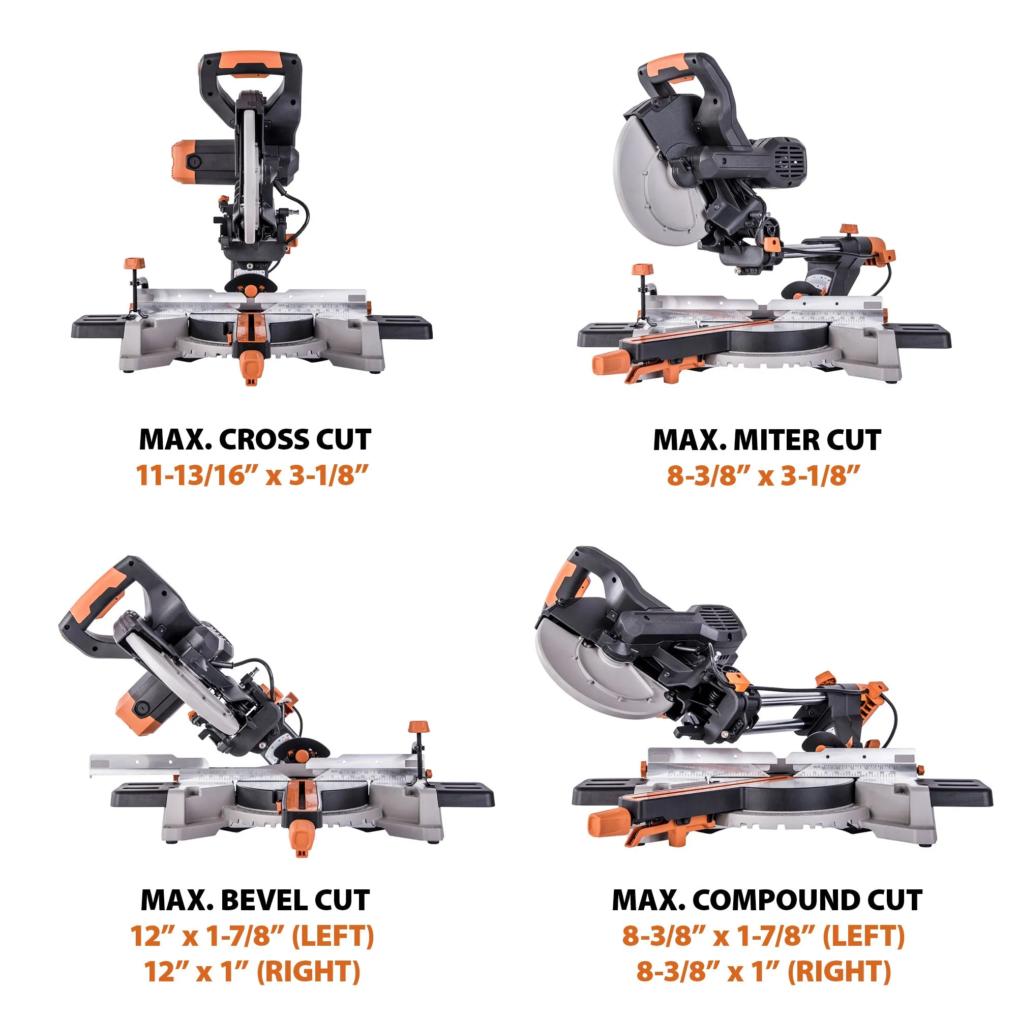 Evolution R255SMS-DB: Dual Bevel Sliding Miter Saw With 10 in. Multi-Material Cutting Blade