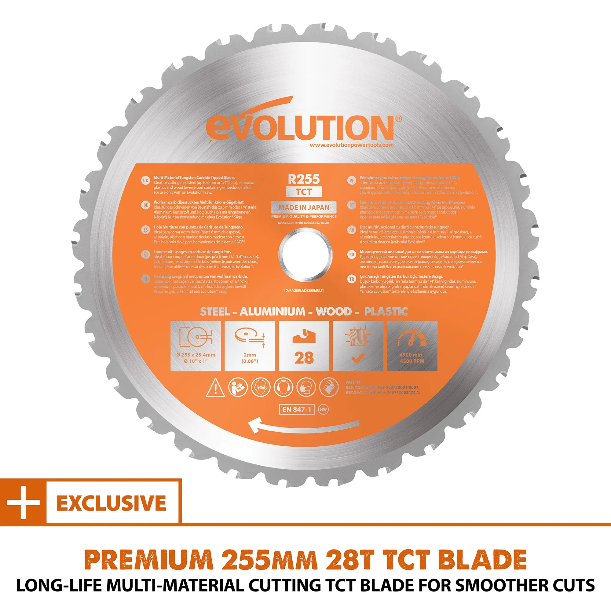 Evolution R255SMS : Single Bevel Sliding Miter Saw With 10 in. Multi-Material Cutting Blade