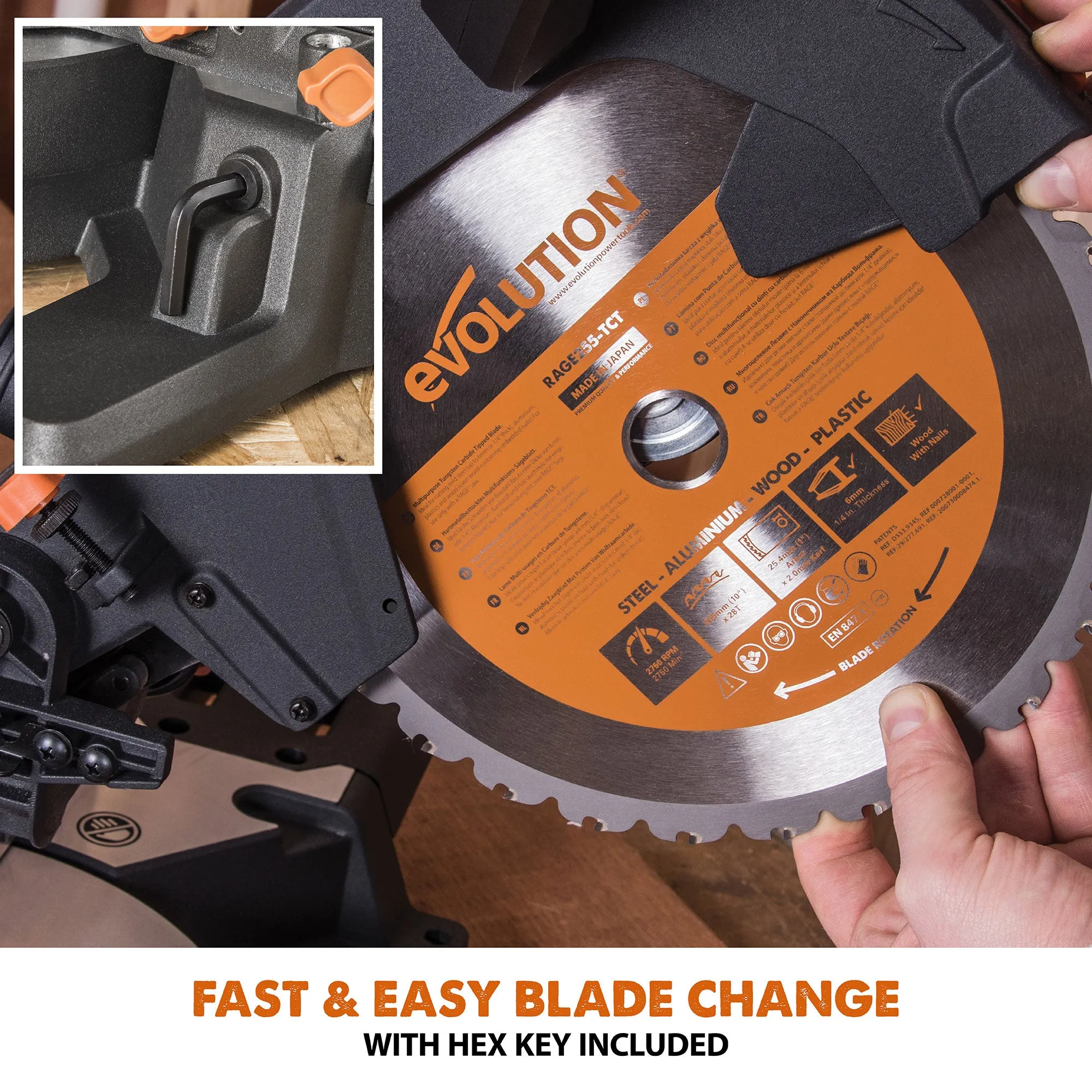 Evolution R255SMS : Single Bevel Sliding Miter Saw With 10 in. Multi-Material Cutting Blade