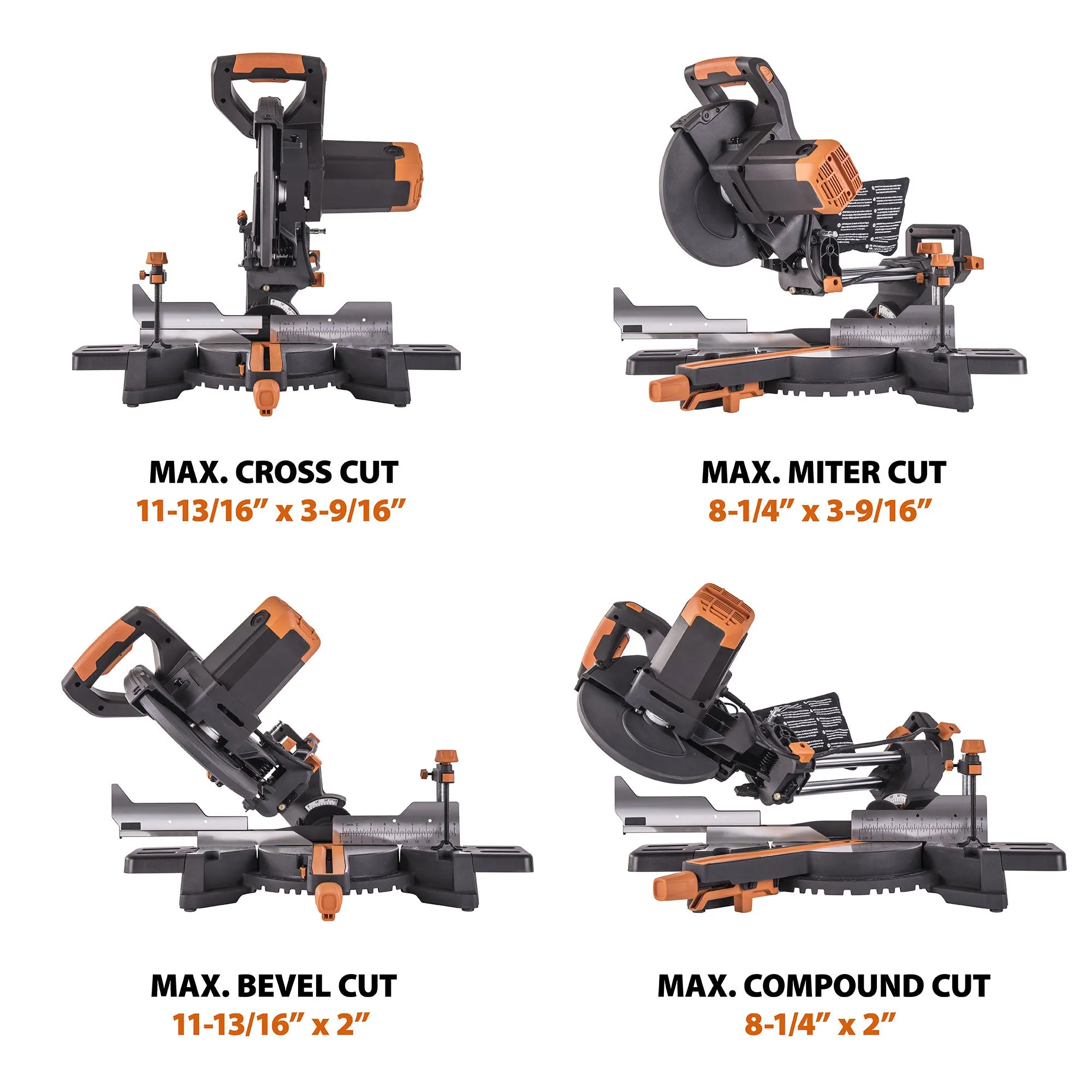 Evolution R255SMS : Single Bevel Sliding Miter Saw With 10 in. Multi-Material Cutting Blade