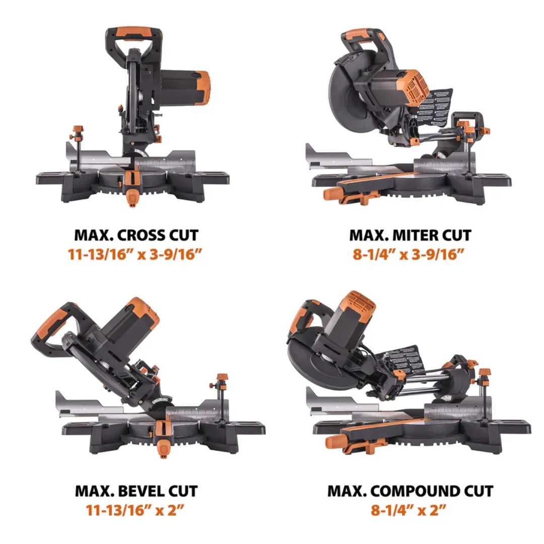 Evolution R255SMS : Single Bevel Sliding Miter Saw With 10 In. Multi-Material Cutting Blade