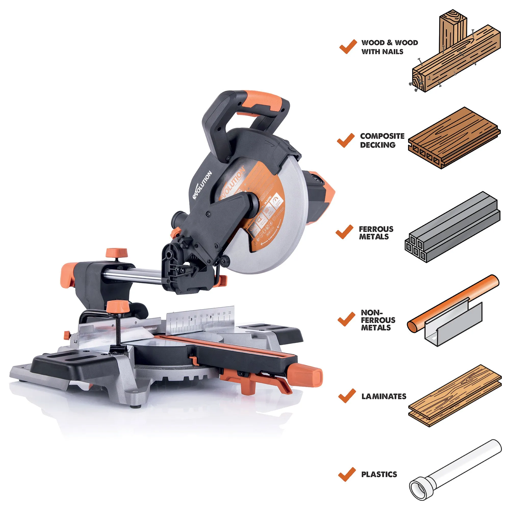 Evolution R255SMSL: Sliding Miter Saw With 10 in. Multi-Material Cutting Blade (Refurbished Like New)