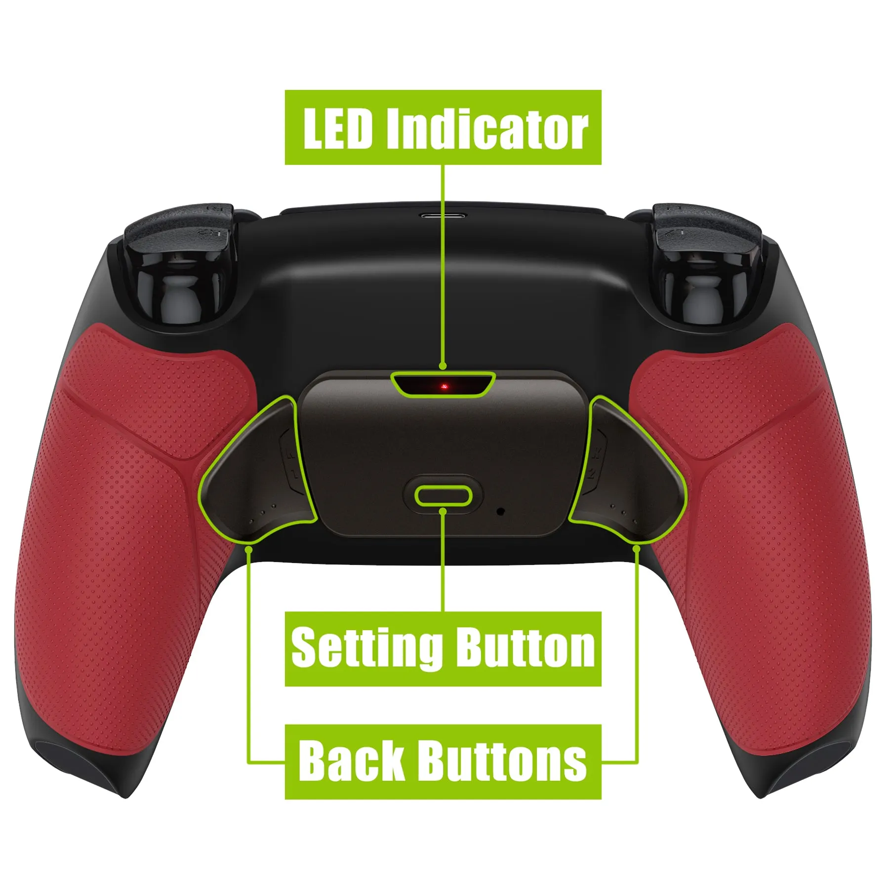 eXtremeRate Black Real Metal Buttons (RMB) Version RISE 2.0 Remap Kit for PS5 Controller BDM-010/020 - Rubberized Red - XPFJ7009