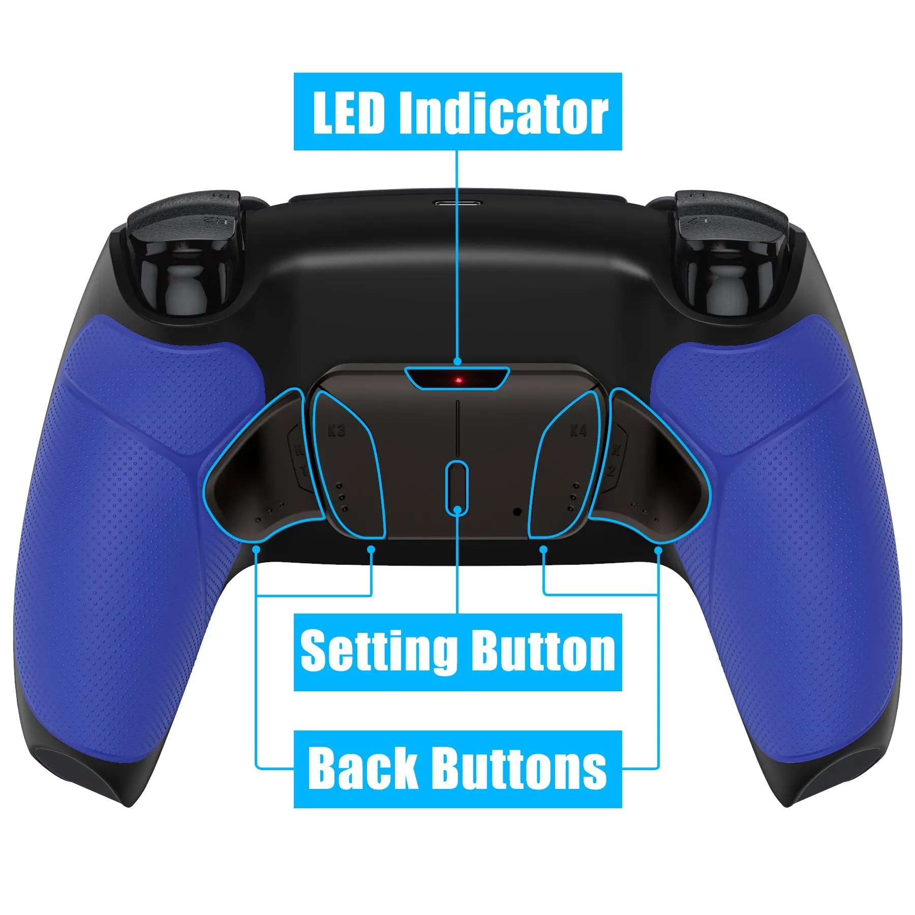 eXtremeRate Black Real Metal Buttons (RMB) Version RISE4 Remap Kit for PS5 Controller BDM-010/020 - Rubberized Blue - YPFJ7002