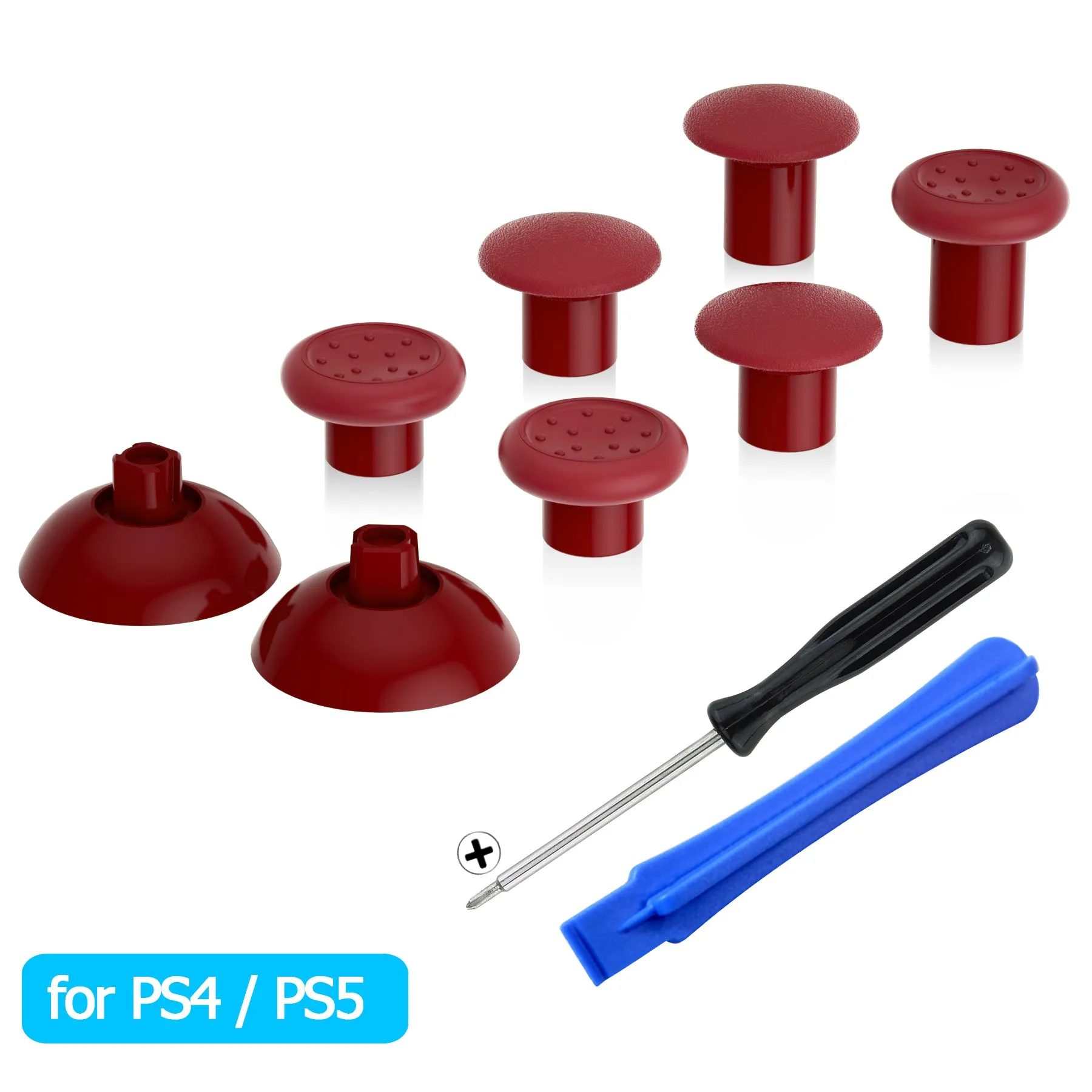 eXtremeRate Carmine Red ThumbsGear Interchangeable Ergonomic Thumbstick for PS5 Controller, for PS4 All Model Controller - 3 Height Domed and Concave Grips Adjustable Joystick - P4J1112