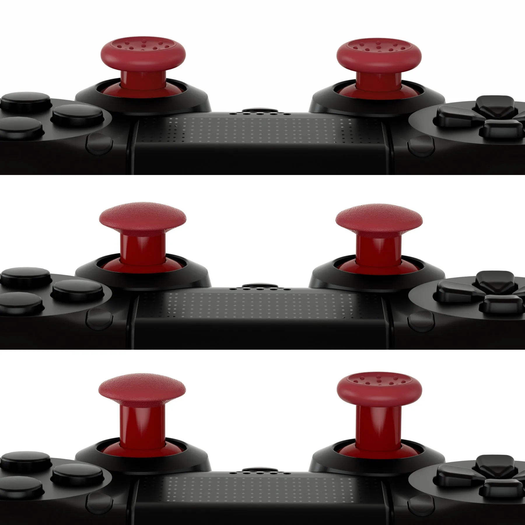 eXtremeRate Carmine Red ThumbsGear Interchangeable Ergonomic Thumbstick for PS5 Controller, for PS4 All Model Controller - 3 Height Domed and Concave Grips Adjustable Joystick - P4J1112