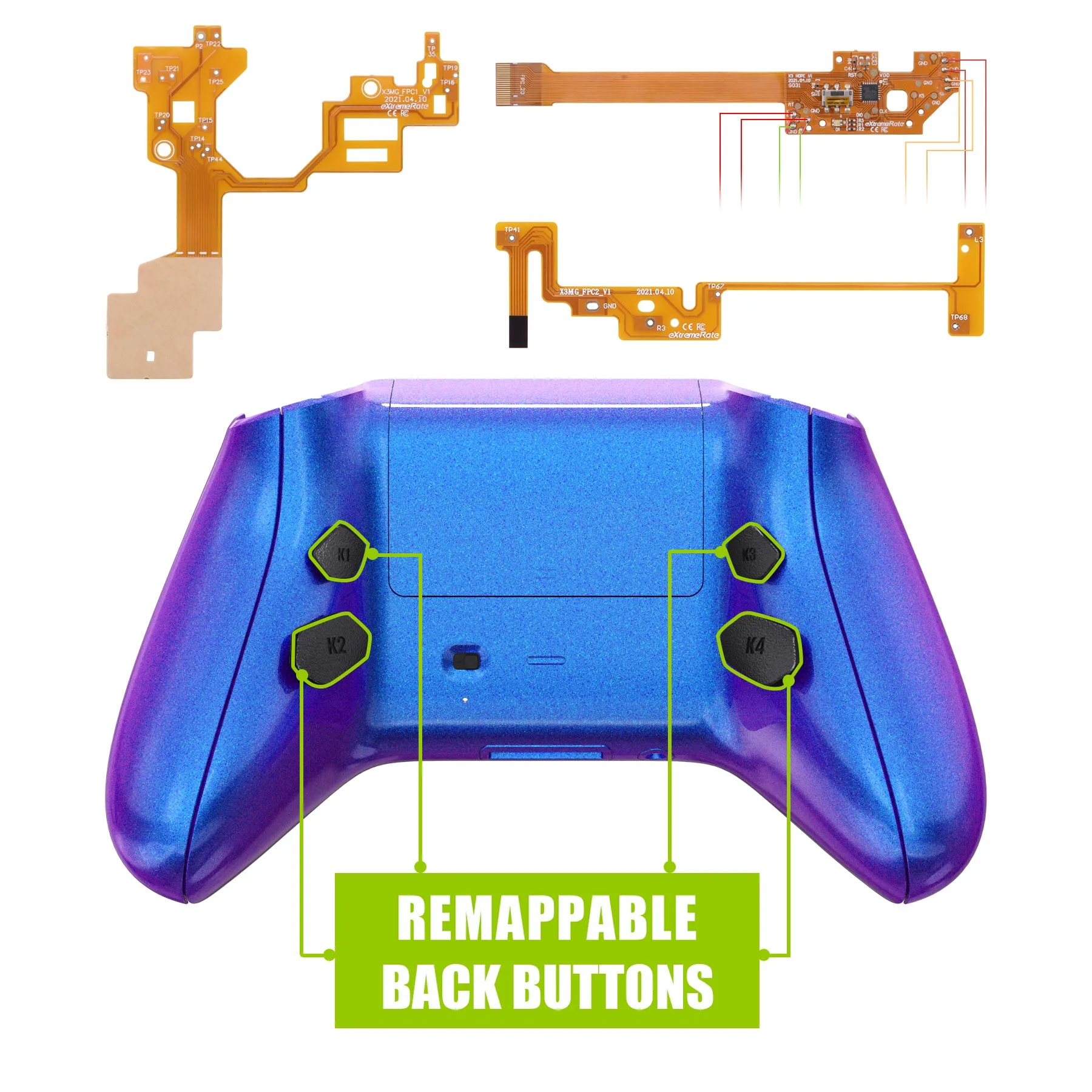 eXtremeRate Chameleon Purple Blue HOPE Remappable Remap Kit for Xbox Series X / S Controller, Upgrade Boards & Redesigned Back Shell & Side Rails & Back Buttons for Xbox Core Controller - Controller NOT Included - RX3P3001