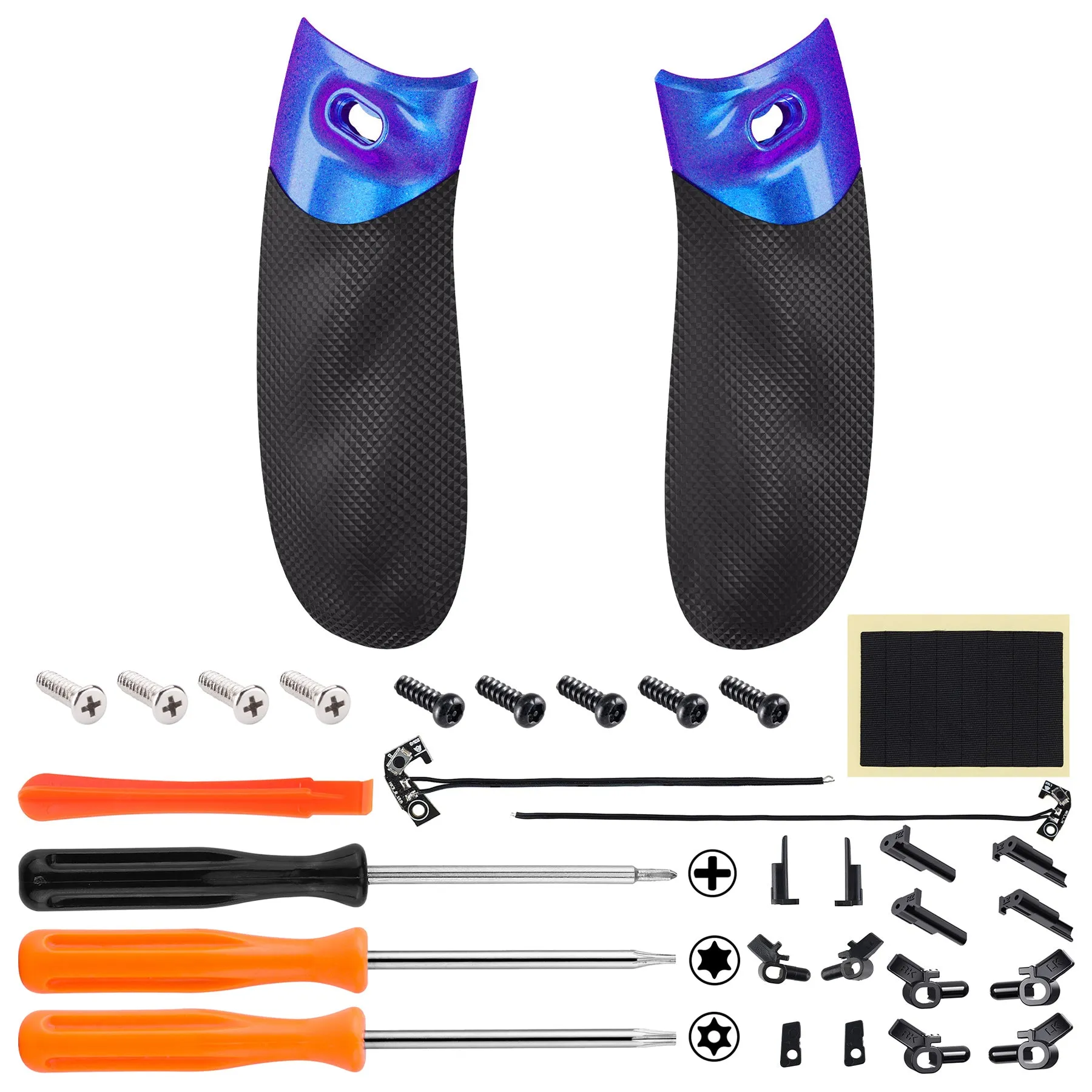 eXtremeRate Flexor Clicky Rubberized Side Rail Grips Trigger Stop Kit for Xbox Series X & S Controller, Diamond Textured Chameleon Purple Blue Anti-Slip Ergonomic Trigger Stopper Handle Grips for Xbox Core Controller - PX3Q3002P