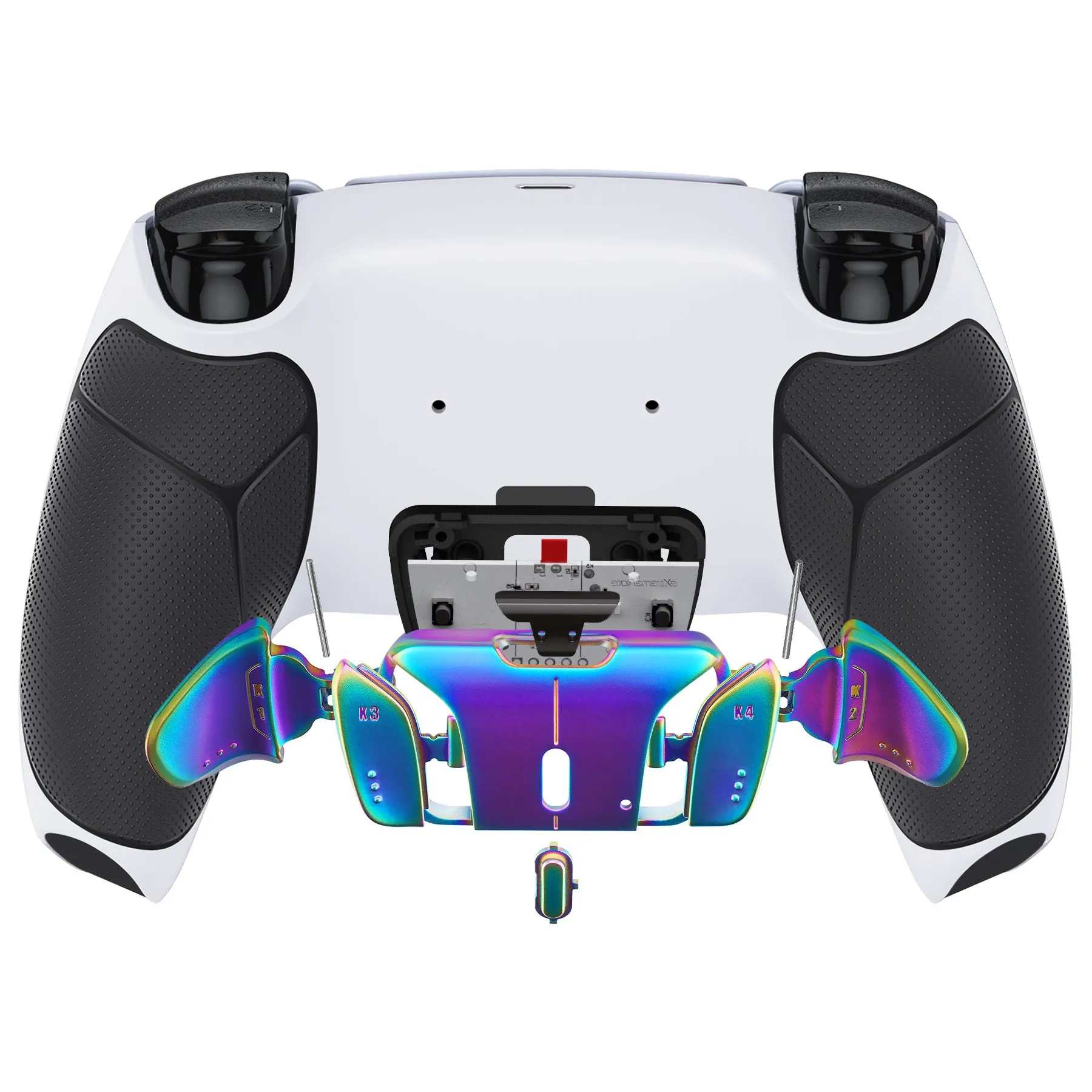 eXtremeRate Rainbow Aura Blue & Purple Real Metal Buttons (RMB) Version RISE4 Remap Kit for PS5 Controller BDM-010/020 - Rubberized White Black - YPFJ7012