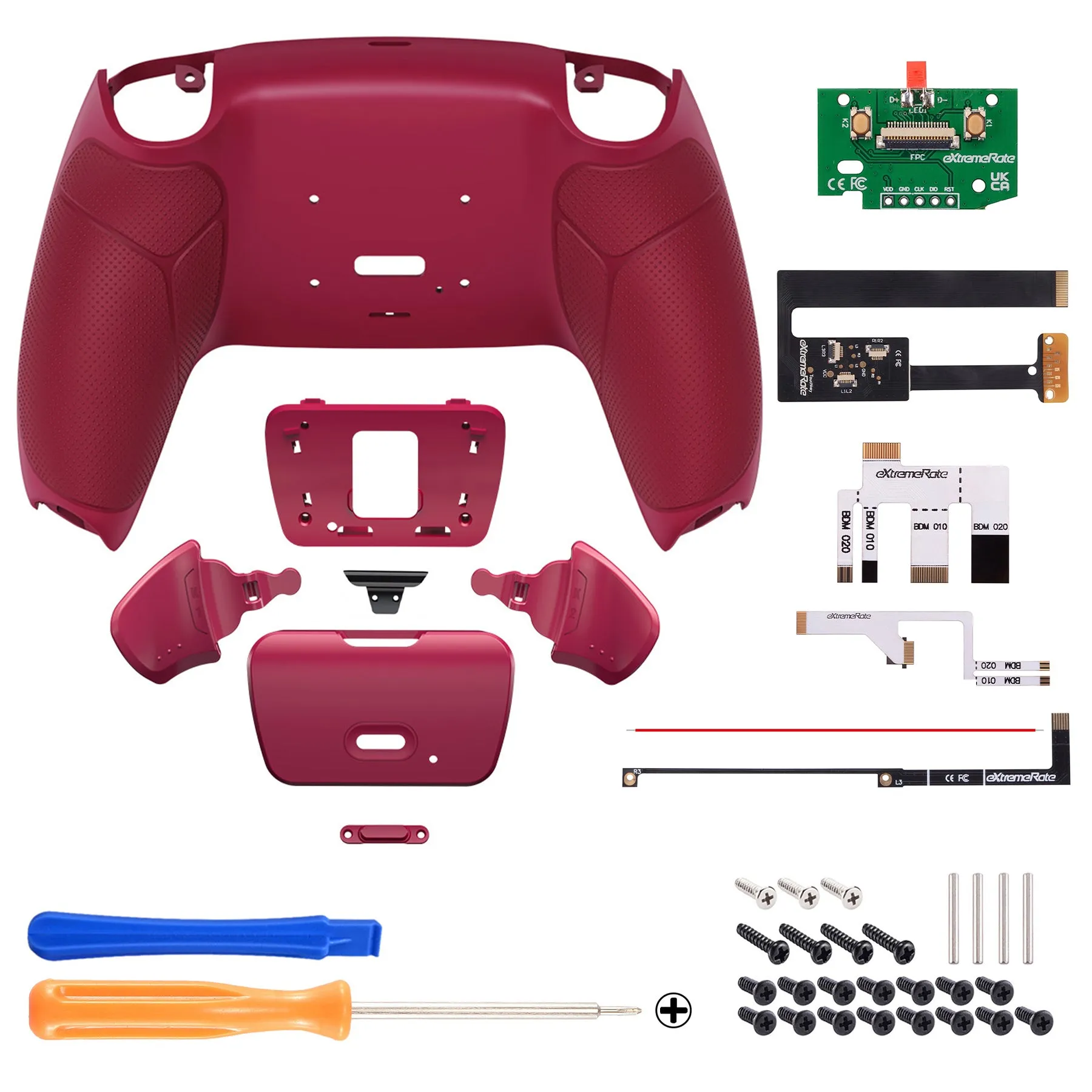 eXtremeRate Remappable Rise 2.0 Remap Kit for PS5 Controller BDM-010/020 - Rubberized Cosmic Red - XPFU6008