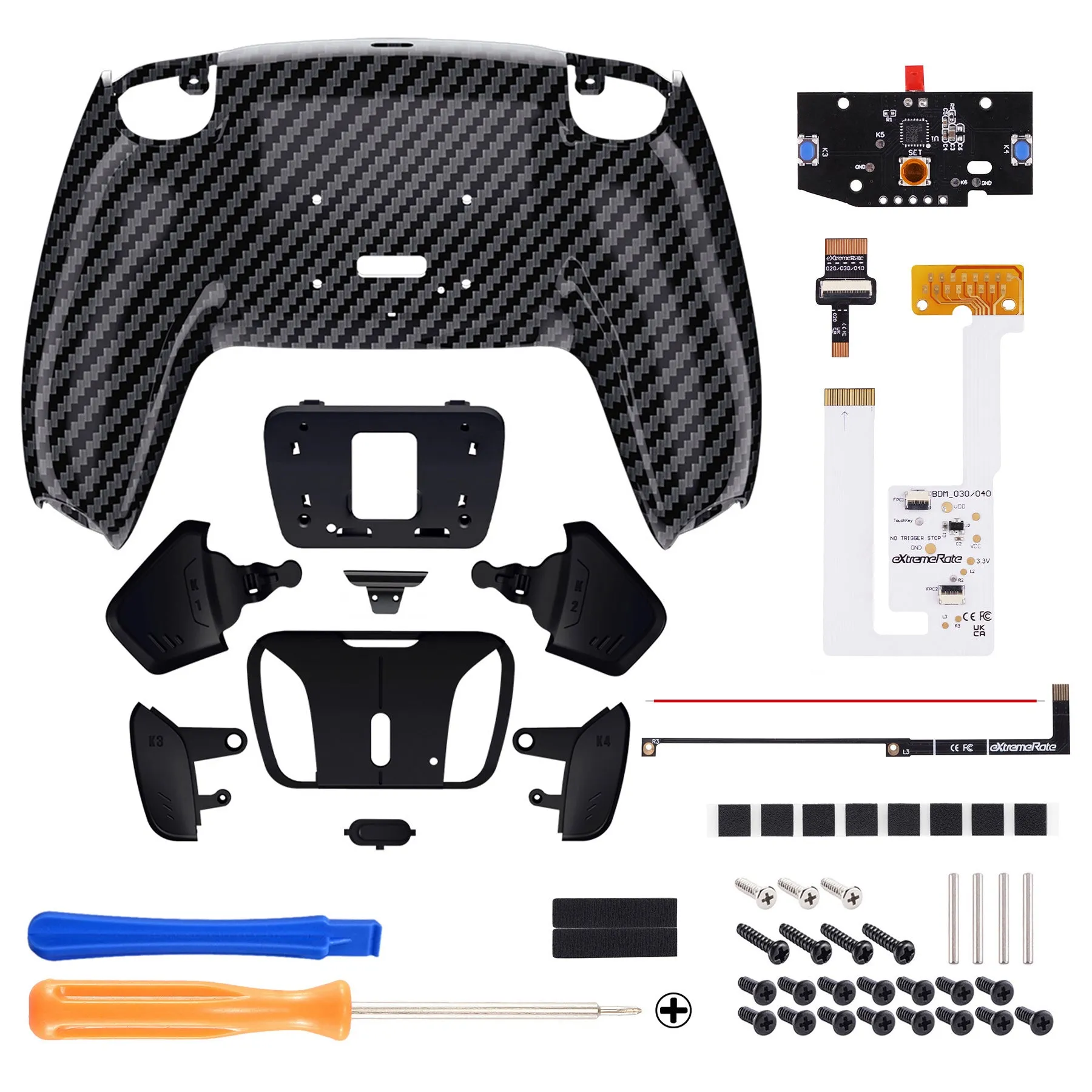 eXtremeRate Remappable RISE4 V3 Remap Kit for PS5 Controller BDM-030/040/050 - Graphite Carbon Fiber - YPFS2002G4