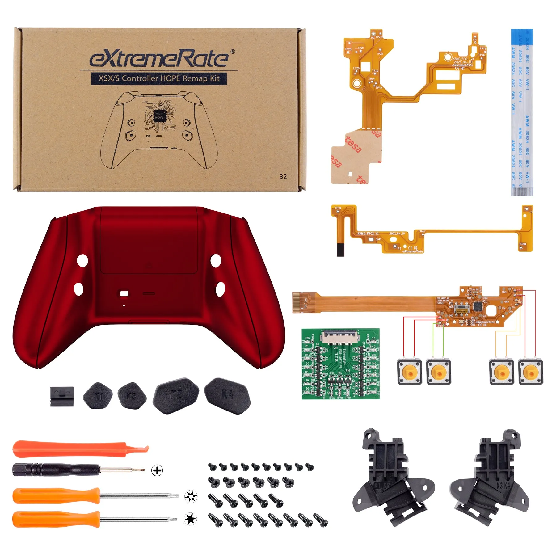 eXtremeRate Scarlet Red HOPE Remappable Remap Kit for Xbox Series X / S Controller, Upgrade Boards & Redesigned Back Shell & Side Rails & Back Buttons for Xbox Core Controller - Controller NOT Included - RX3P3003