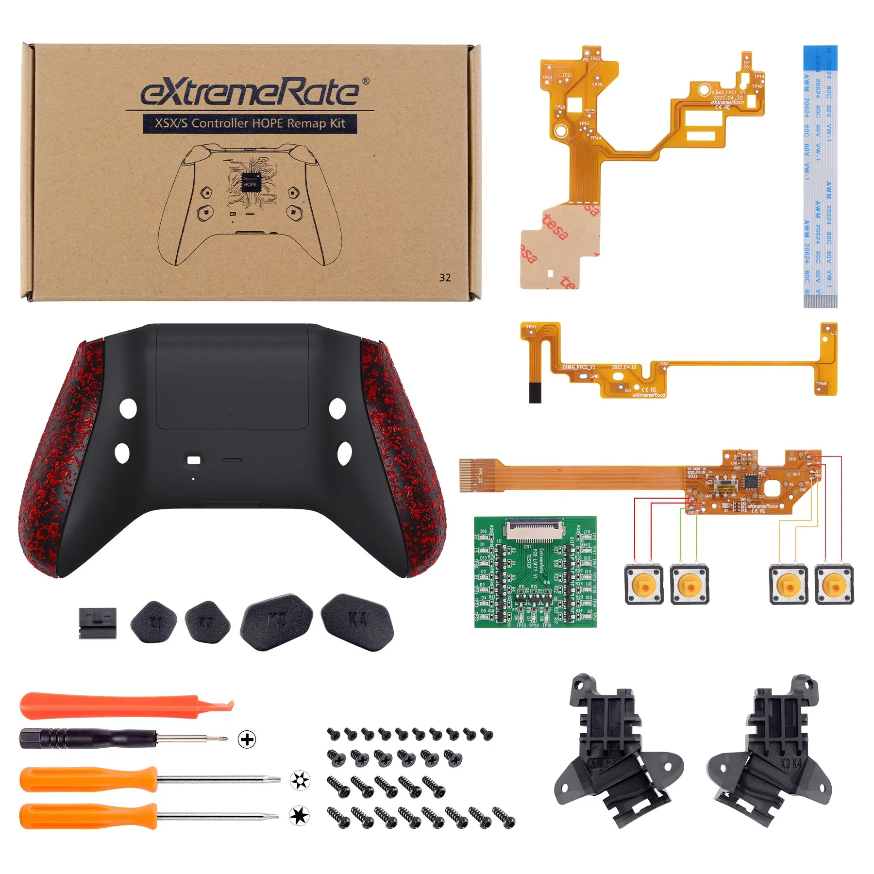 eXtremeRate Textured Red HOPE Remappable Remap Kit for Xbox Series X / S Controller, Upgrade Boards & Redesigned Back Shell & Side Rails & Back Buttons for Xbox Core Controller - Controller NOT Included - RX3P3043