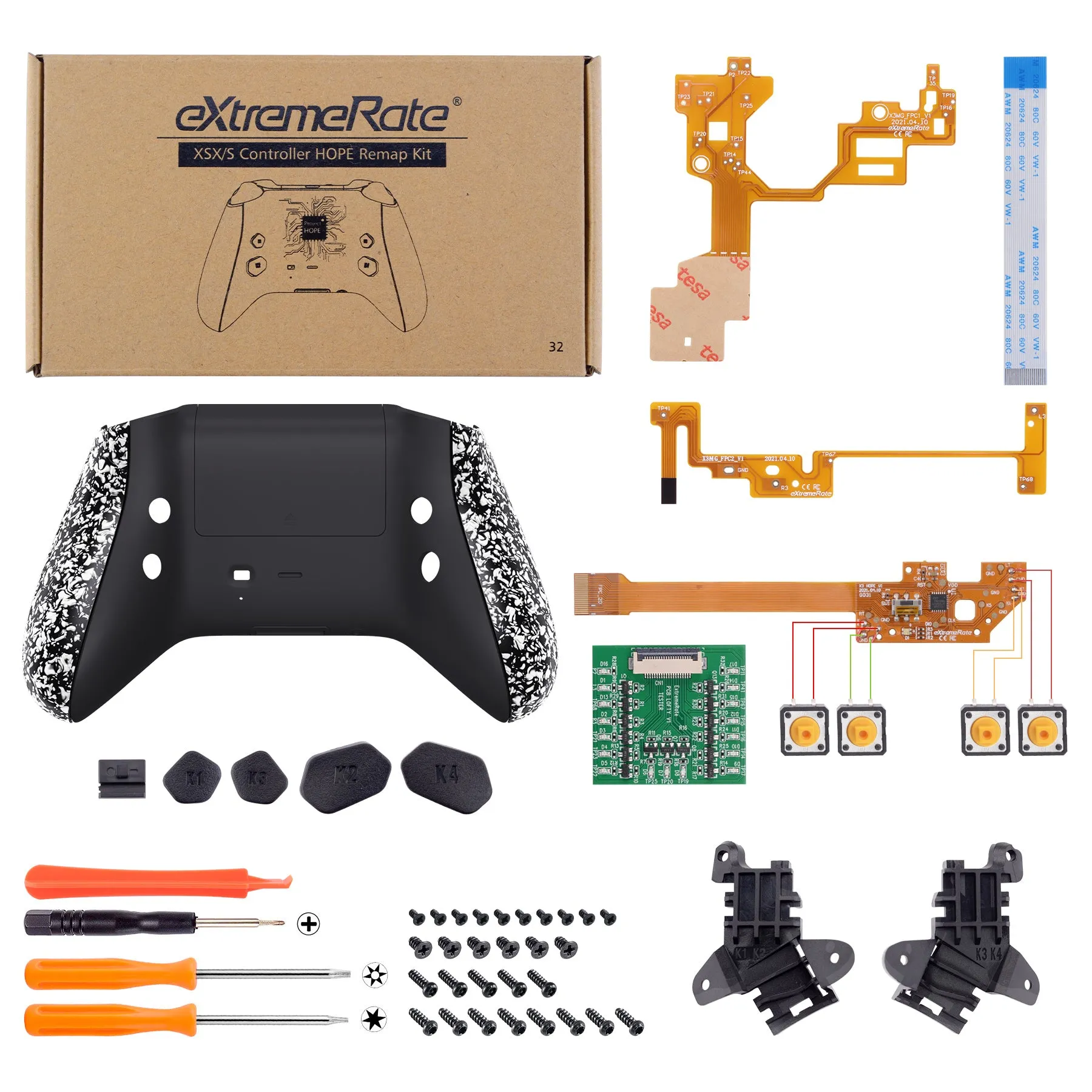 eXtremeRate Textured White HOPE Remappable Remap Kit for Xbox Series X / S Controller, Upgrade Boards & Redesigned Back Shell & Side Rails & Back Buttons for Xbox Core Controller - Controller NOT Included - RX3P3042