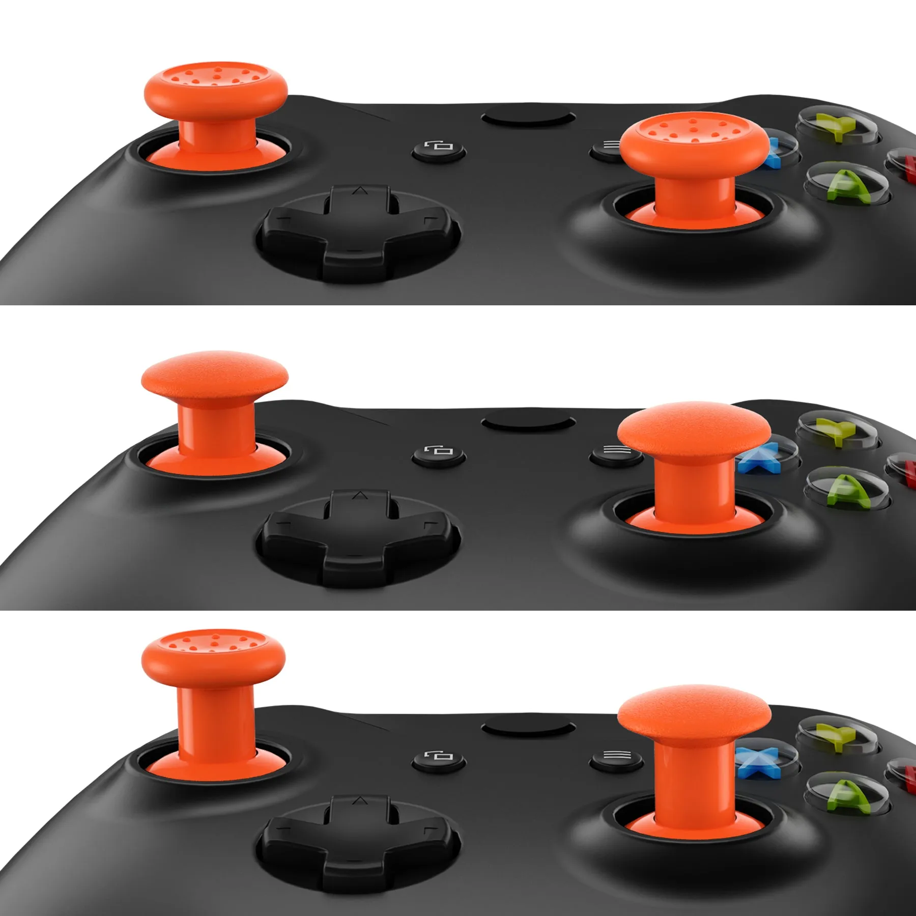 eXtremeRate ThumbsGear Interchangeable Ergonomic Thumbstick for Xbox Series X & S/Xbox One/Xbox One Elite/Xbox One S & X Controller with 3 Height Domed and Concave Grips Adjustable Joystick - Orange - XOJ2115