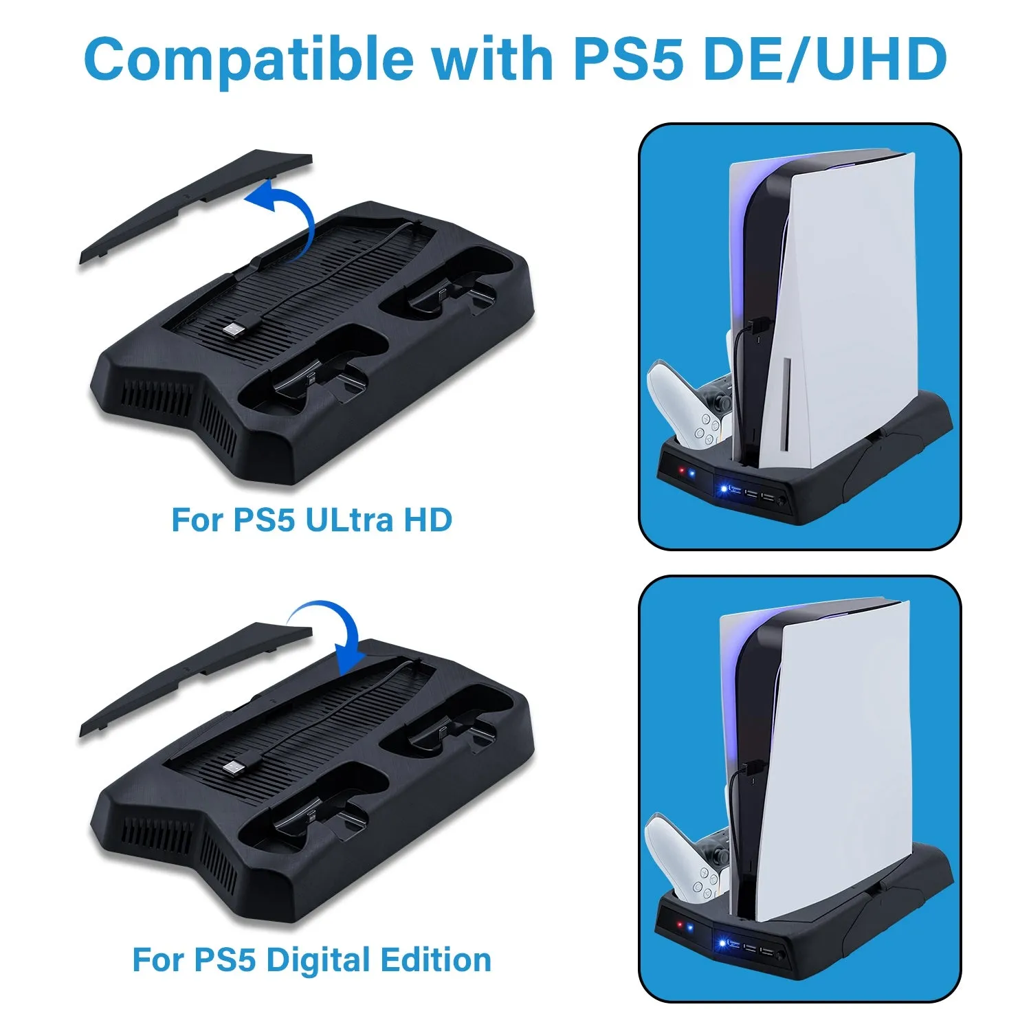 For PS5 DE/UHD Cooling Stand With 14 Game CD Storage Bracket for PS5 Dual Controller Charger Charging Station