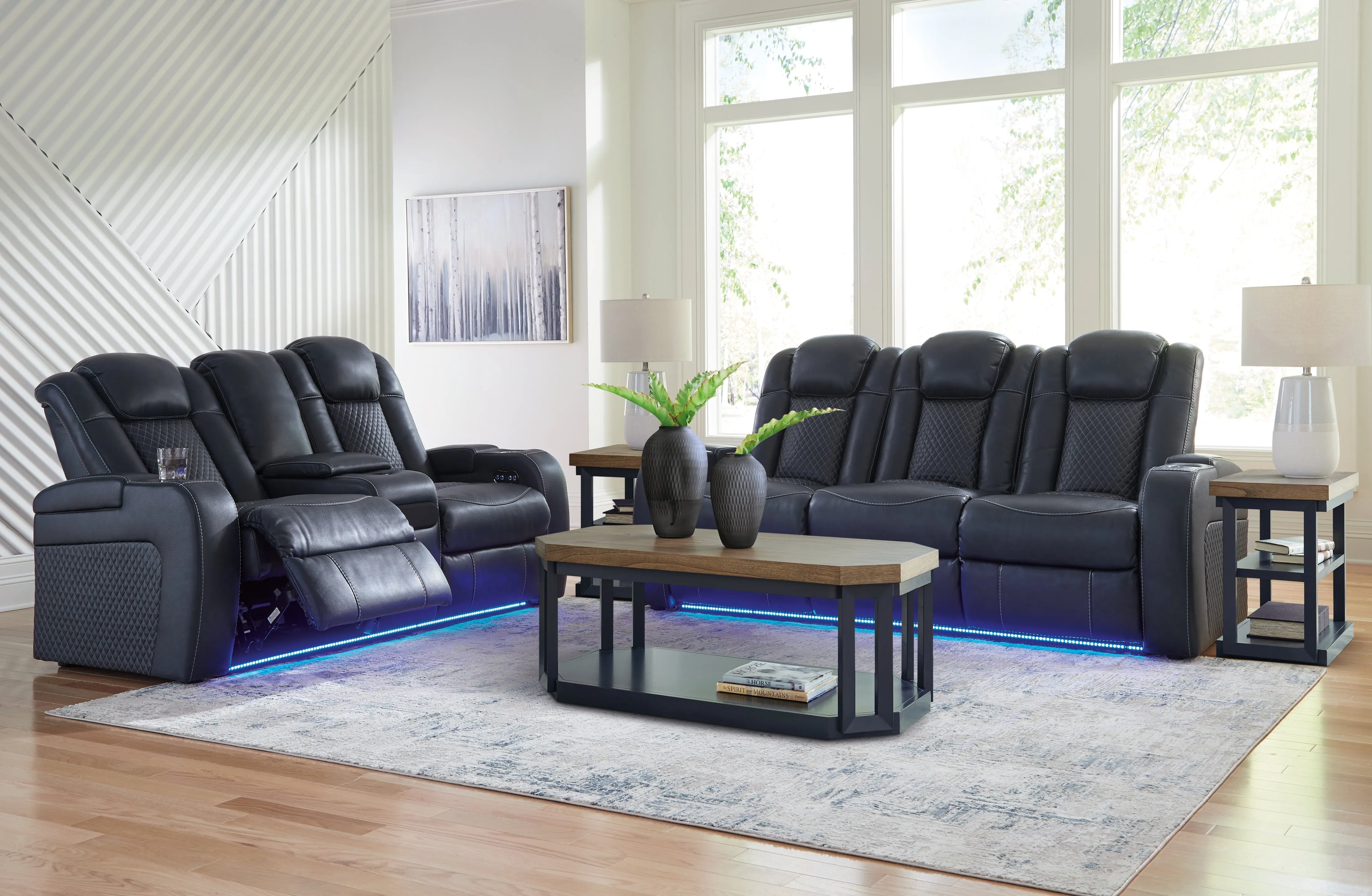 Fyne-Dyme Sofa, Loveseat and Recliner in Sapphire