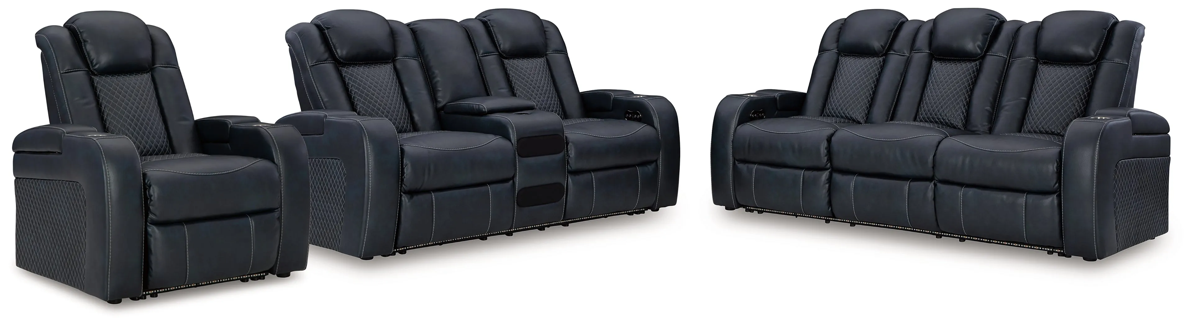 Fyne-Dyme Sofa, Loveseat and Recliner in Sapphire