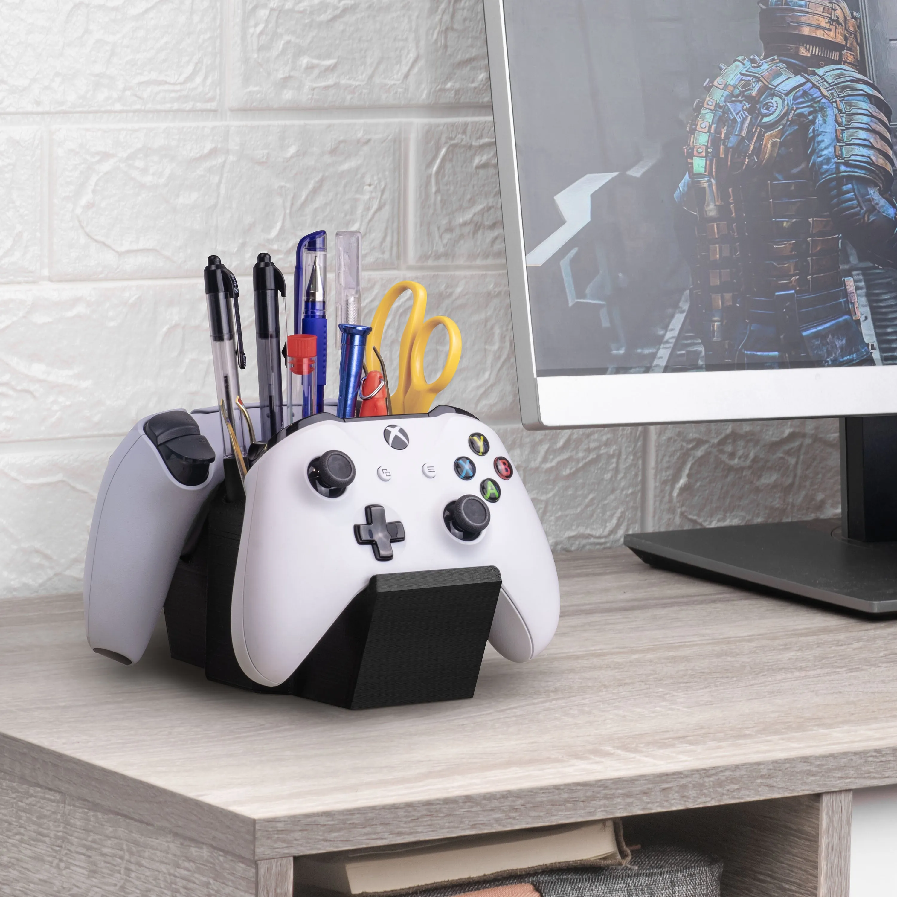 Game Controller Holder & Desktop Pen Organizer Stand With Ten Slots for Pens, Pencils, Stationery, Craft Tools & More - Universal Design for PS5 XBOX SERIES X ONE PS4 SWITCH PC Gamepads - D05