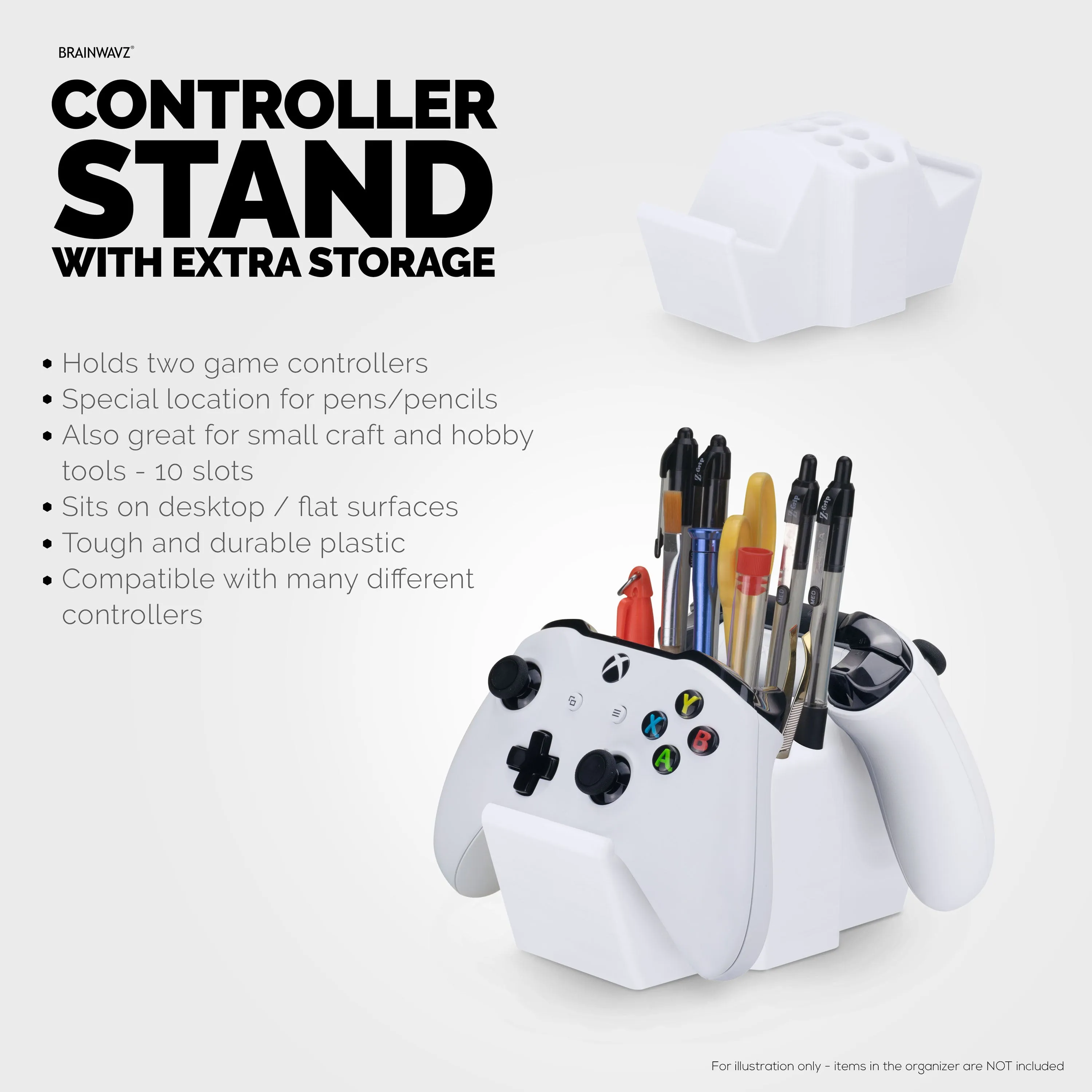 Game Controller Holder & Desktop Pen Organizer Stand With Ten Slots for Pens, Pencils, Stationery, Craft Tools & More - Universal Design for PS5 XBOX SERIES X ONE PS4 SWITCH PC Gamepads - D05