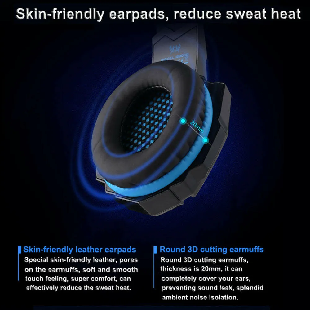 KOTION EACH G9000 3.5mm Gaming Headphone Over Ear Game Headset Noise Cancellation Earphone with Mic LED Light Volume Control for PS4 Laptop Tablet Mobile Phones Desktop PC