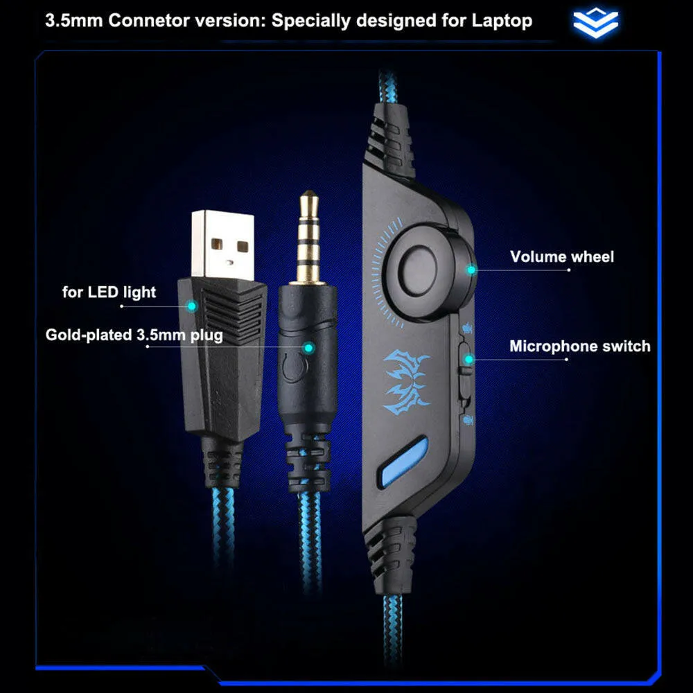 KOTION EACH G9000 3.5mm Gaming Headphone Over Ear Game Headset Noise Cancellation Earphone with Mic LED Light Volume Control for PS4 Laptop Tablet Mobile Phones Desktop PC